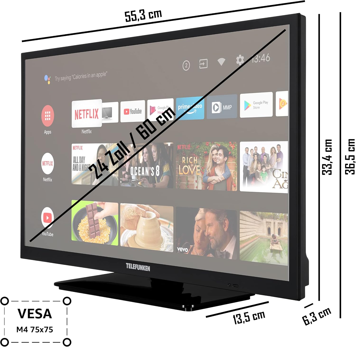 Telefunken XH24AN550MV TV Android Smart TV (HD Ready, HDR, sintonizzatore triplo, 12 Volt, Bluetooth)