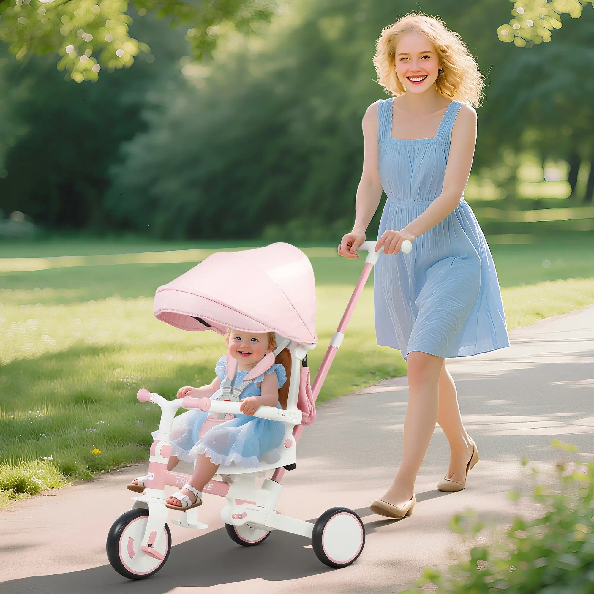 Dreirad-Kinderwagen Dreirad 5-in-1 mit Schubstange für 1-3 Jahre Faltbar Kinderdreirad