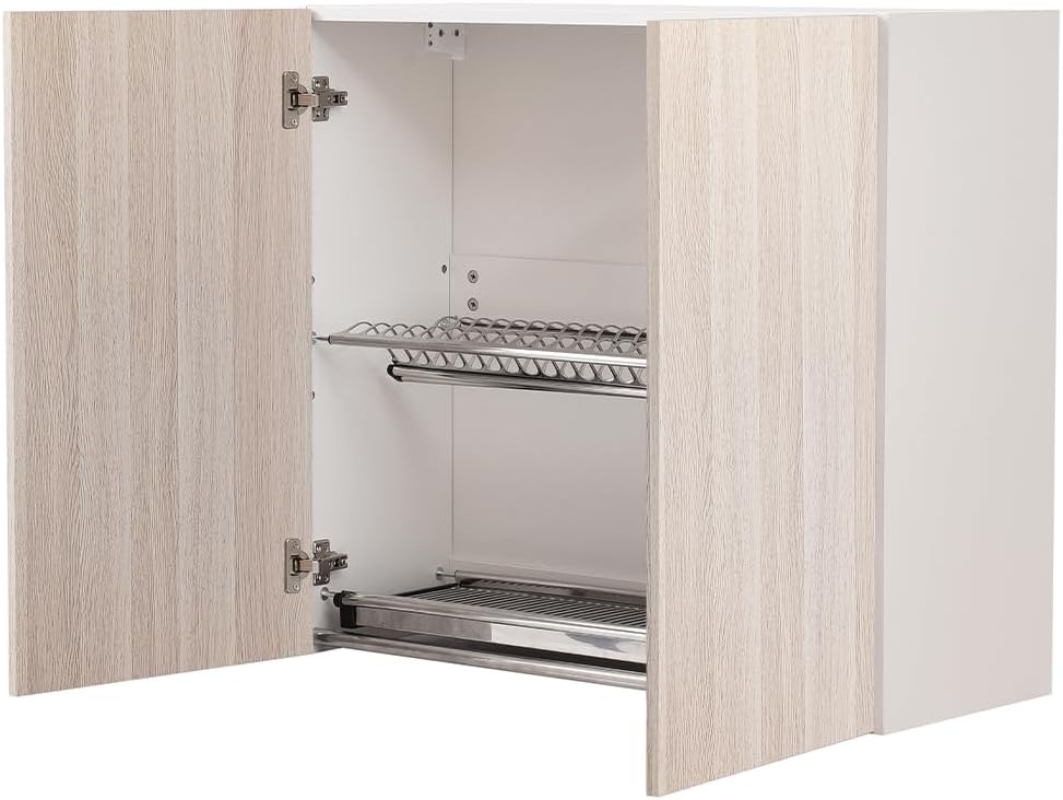 Shally Dogan Pensile Scolapiatti con Vassoio Salvagoccia da Cucina, Mobile a Parete in Legno Resistente, Armadio Sospeso con Due Ante e Due Ripiani, Dimensioni 80 x 32 x 72H cm (Olmo)