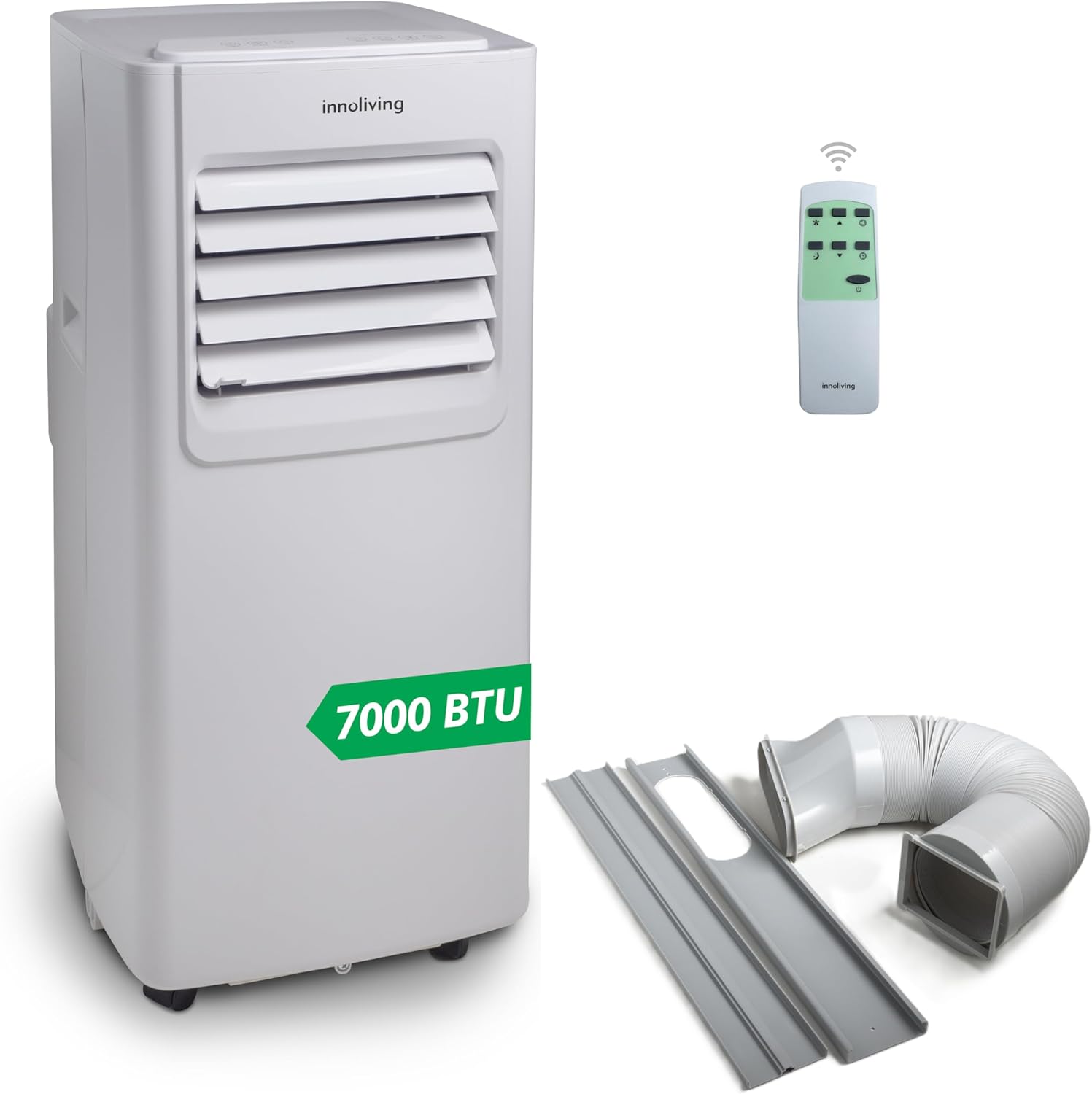 Innoliving Condizionatore Portatile 7000/9000 / 12000BTU, 3 Funzioni Raffreddamento, Ventilazione, Deumidificazione, Timer 24h, Telecomando, Display LED, Gas Naturale R290, Fino a 30mq (7000 BTU)