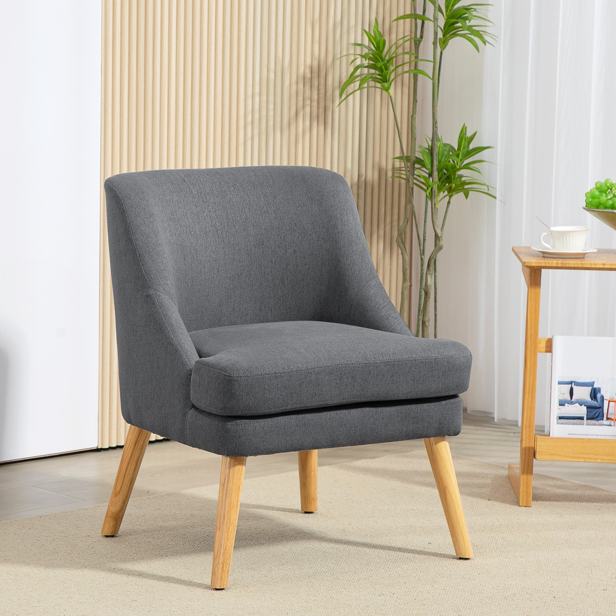 HOMCOM Akzentsessel im skandinavischen Stil, bis 150 kg, Hevea-Holzbeine, Beige, 63x69x79,5 cm