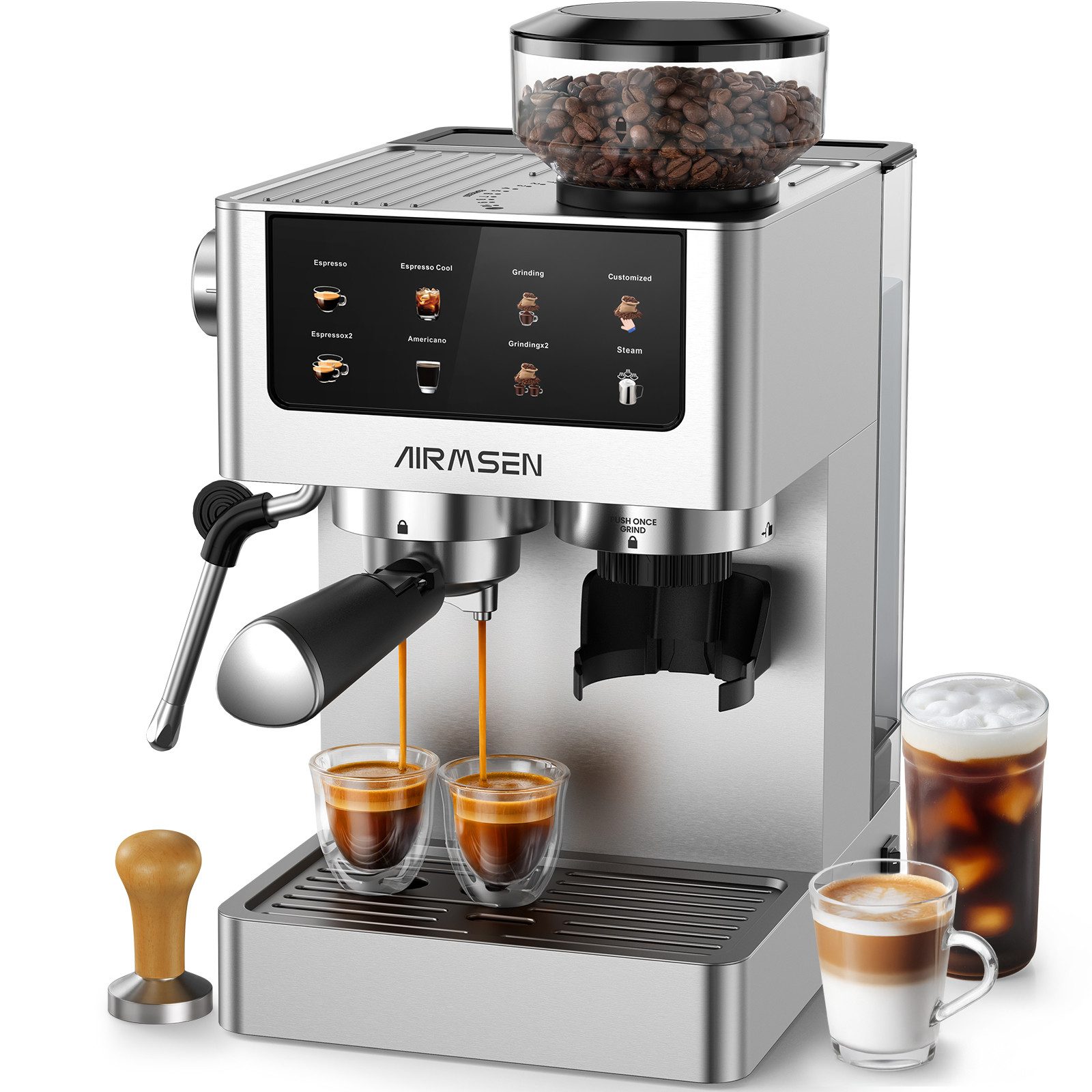 Espressomaschine mit integrierter Mahlfunktion,20 Bar,Cold Brew