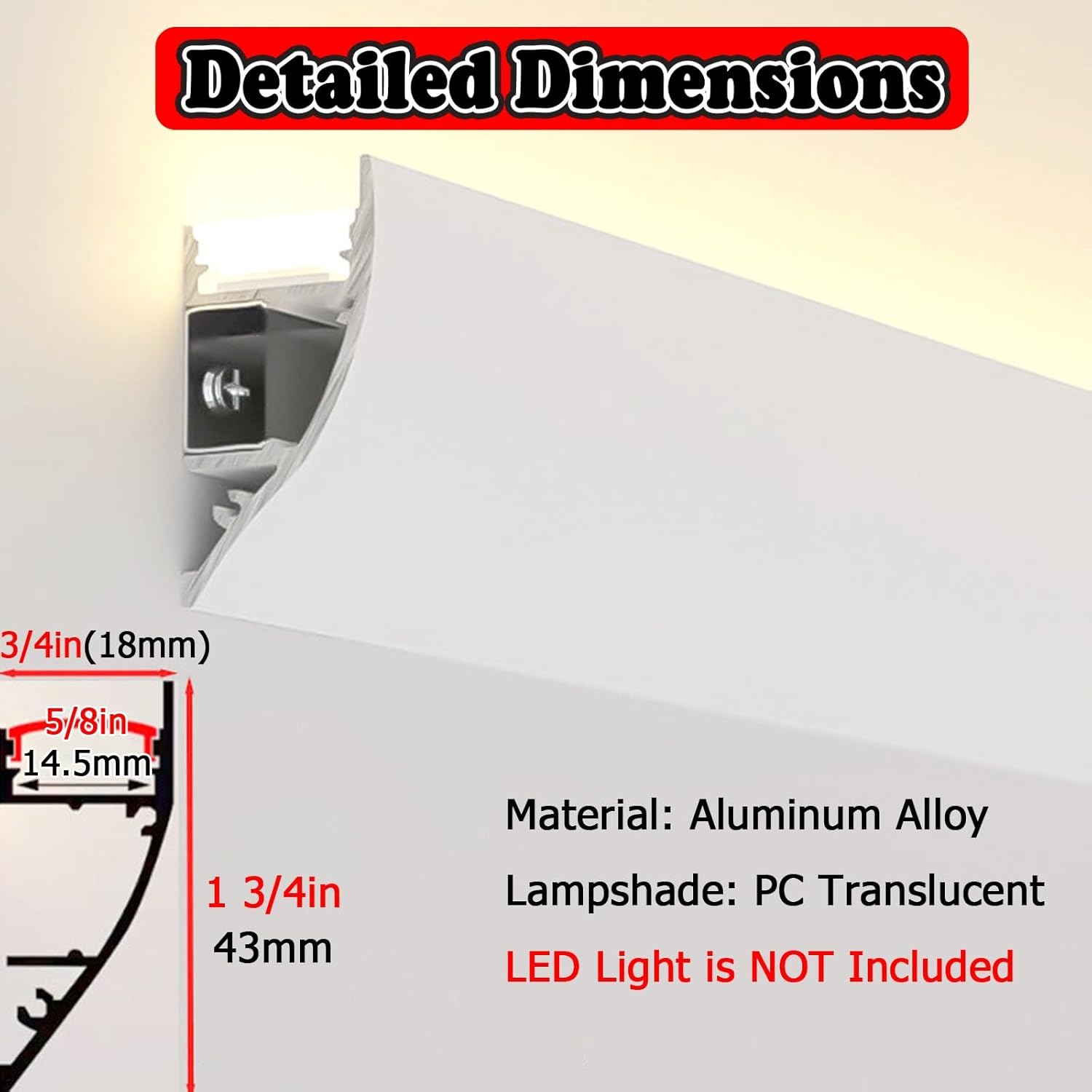 Aufputz-LED-Lichtleiste, wasserdichter LED-Kanal aus Aluminium für Bad/Küche/Büro, Deckenkanal für indirekte Beleuchtung(6m/19.7ft)