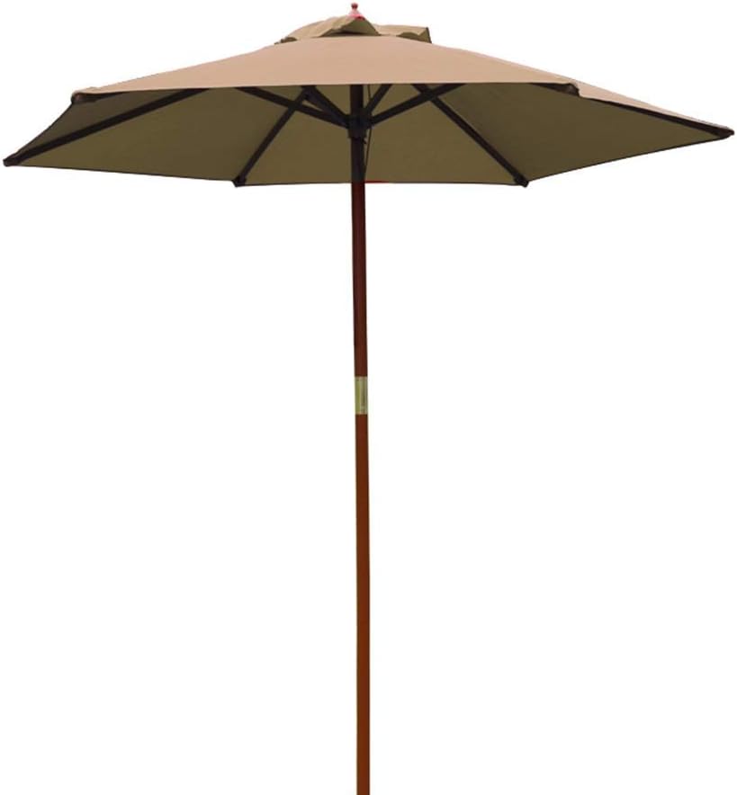 Robuster Strandschirm, 2,1 m (7 Fuß) Regenschirme, Outdoor-Markttisch-Sonnenschirm mit manuellem Kordelzug und 8 Rippen, Holzstangen-Baldachin, Kaffeefarbe