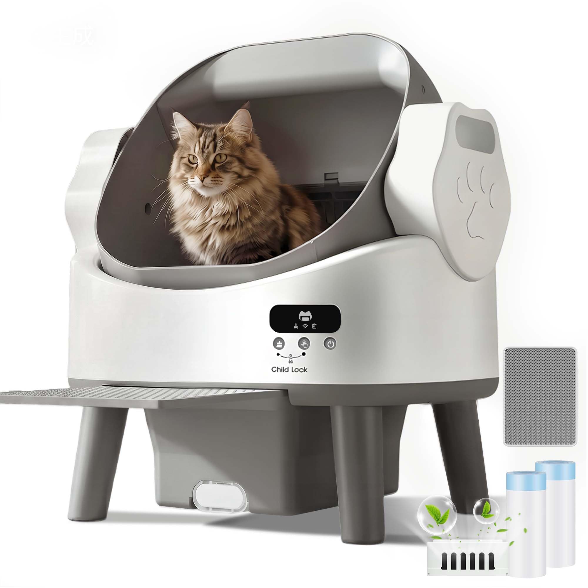 Selbstreinigende Katzentoilette XXL für Katzen bis 10 kg automatisch Sicherheitssensoren Geruchskontrolle großer Abfallbehälter Katzenstreumatte