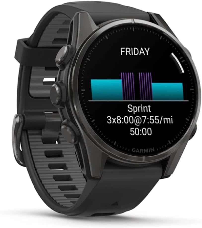 Fenix 8–43 mm, AMOLED, Saphir, Carbongrau, DLC Titan mit schwarz/kieselgrauem Silikon