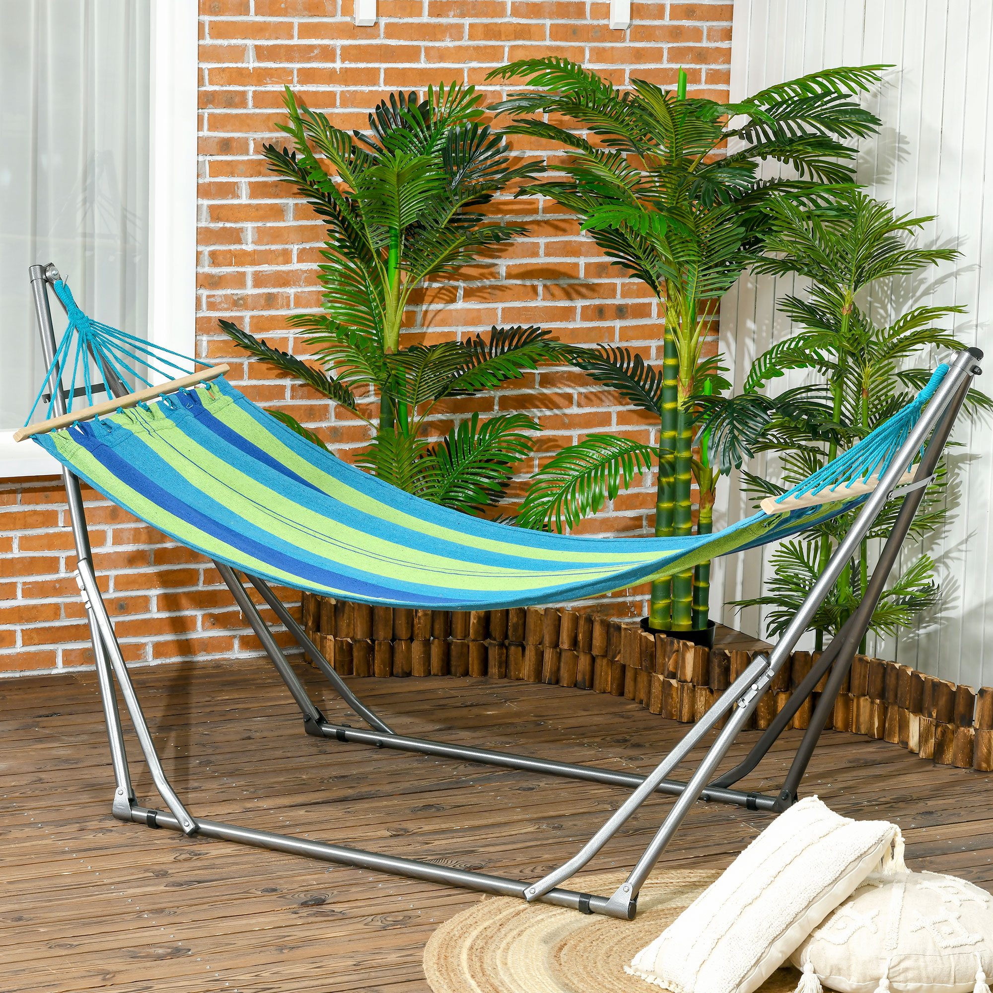Outsunny Supporto con Amaca Autoportante Pieghevole in Cotone e Acciaio, 270x100x94cm