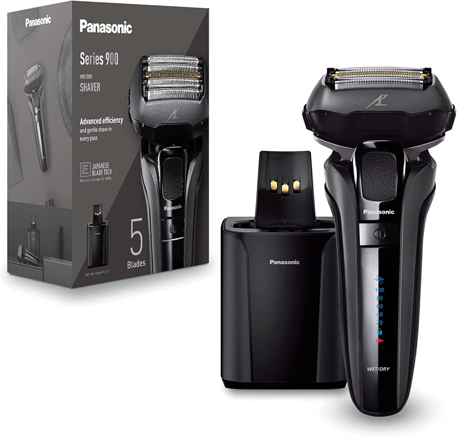 Panasonic Series 900 ES-LV9U 5-Lama Rasoio Elettrico Per Gli Uomini Con Pulizia Automatica, Sensore Di Barba Reattivo E Supporto Di Ricarica, Bagnato E Asciutto Rasoio Cordless