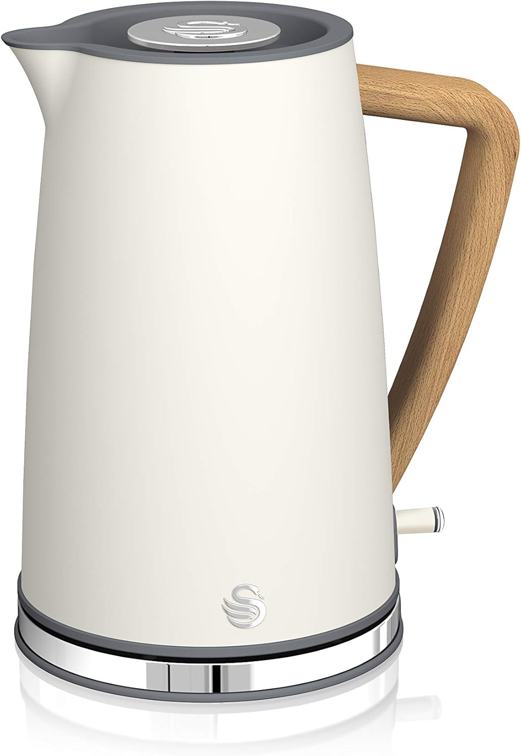 Swan Nordic 20 L digitaler Mikrowellenherd, 6 Leistungsstufen, 800 W Leistung, 30-Minuten-Timer, einfache Reinigung, Abtaumodus, modernes Design, Griff in Holzoptik, mattwei