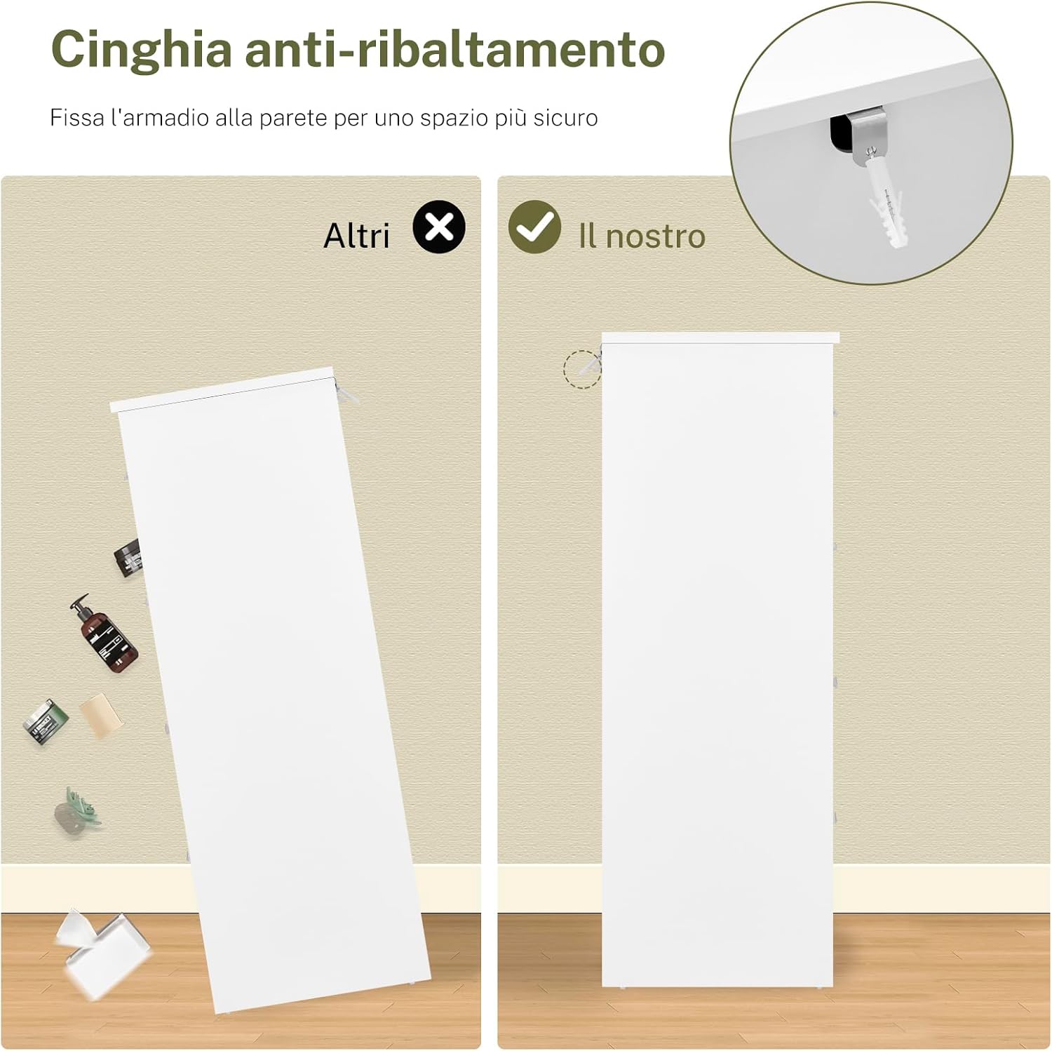 TEENFON Cassettiera Camera da Letto, Settimino con 5 Cassetti - Comò Bianco Moderno e Salvaspazio, Ideale per Soggiorno e Ingresso, 60x35x96.5 cm