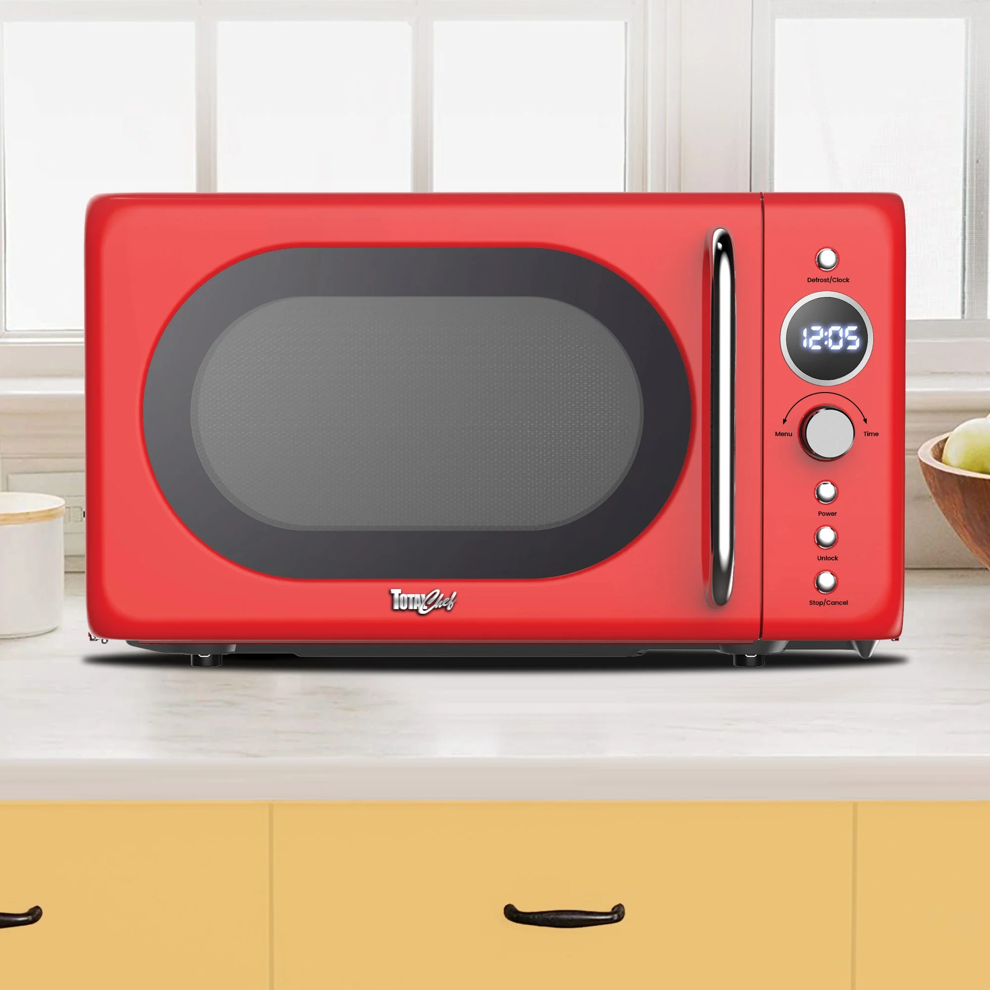 Total Chef Retro Microwave Oven, 0.7 Cu Ft, 8 Pre-Sets, 700W, Red