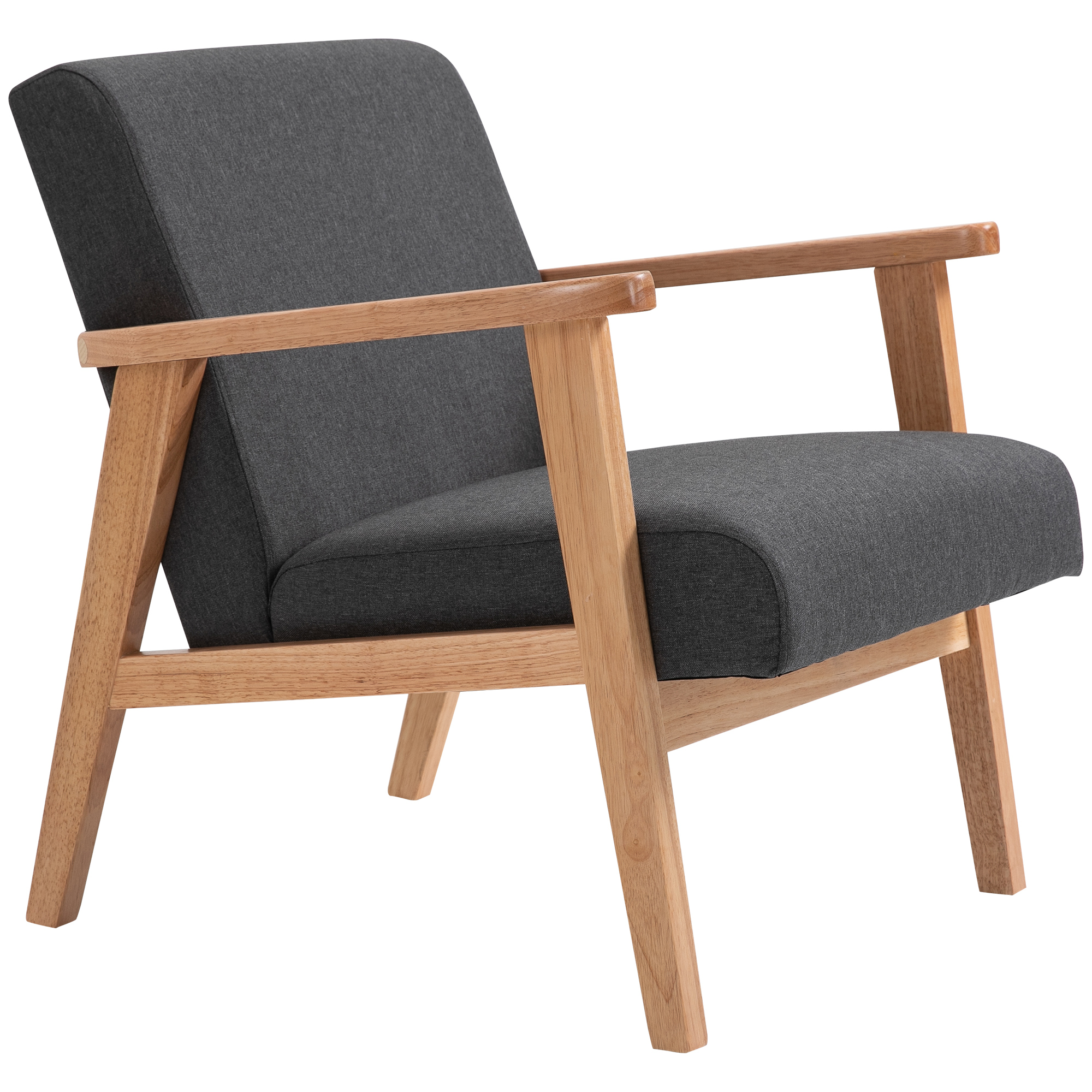 HOMCOM Lounge-Sessel Entspannungssessel Einzelsessel für Schlafzimmer Rahmen aus Hevea-Holz Bezug aus dunklem Leinenstoff