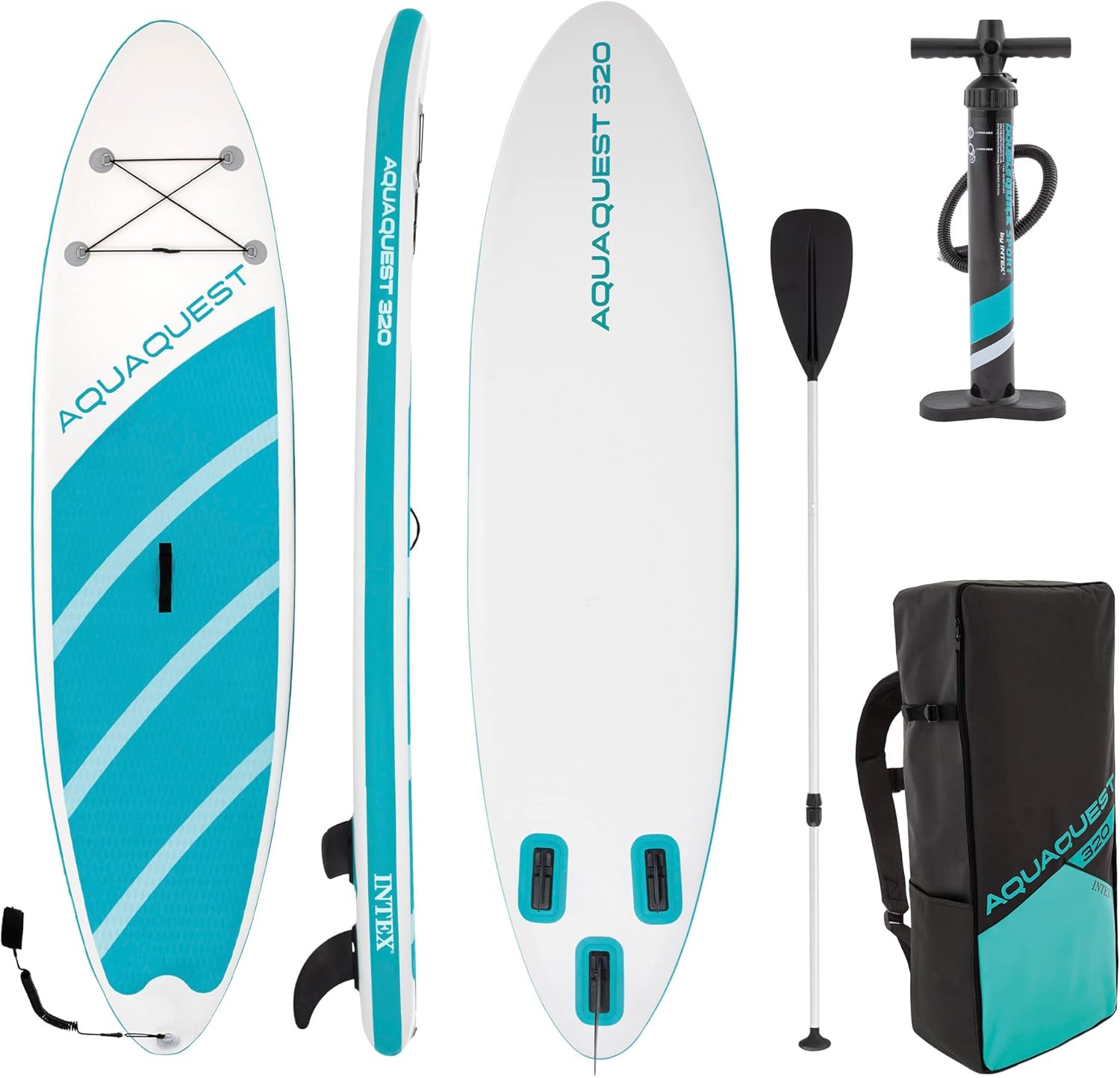 Intex 68242NP - Aqua Quest 320 SUP Gonfiabile, con Pompa Manuale e Remo da 216 cm, PVC, Multicolore, 320x81x15 cm