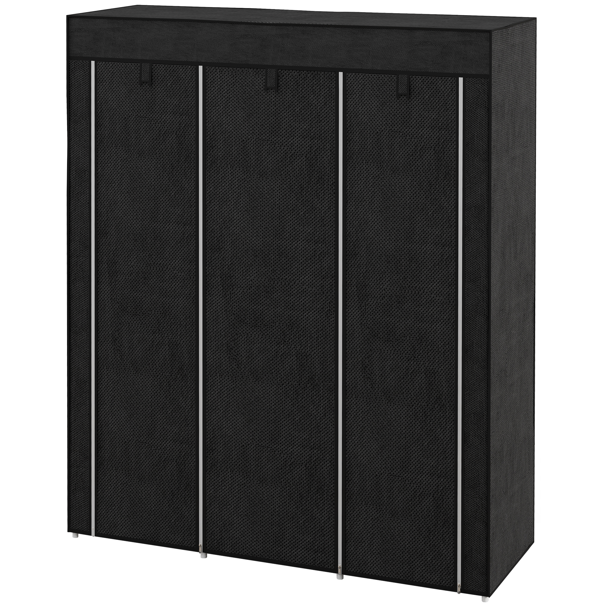 HOMCOM Schrank aus Stoff, Aufbewahrungslösung, 8 Regale, 2 Kleiderstangen, Schwarz