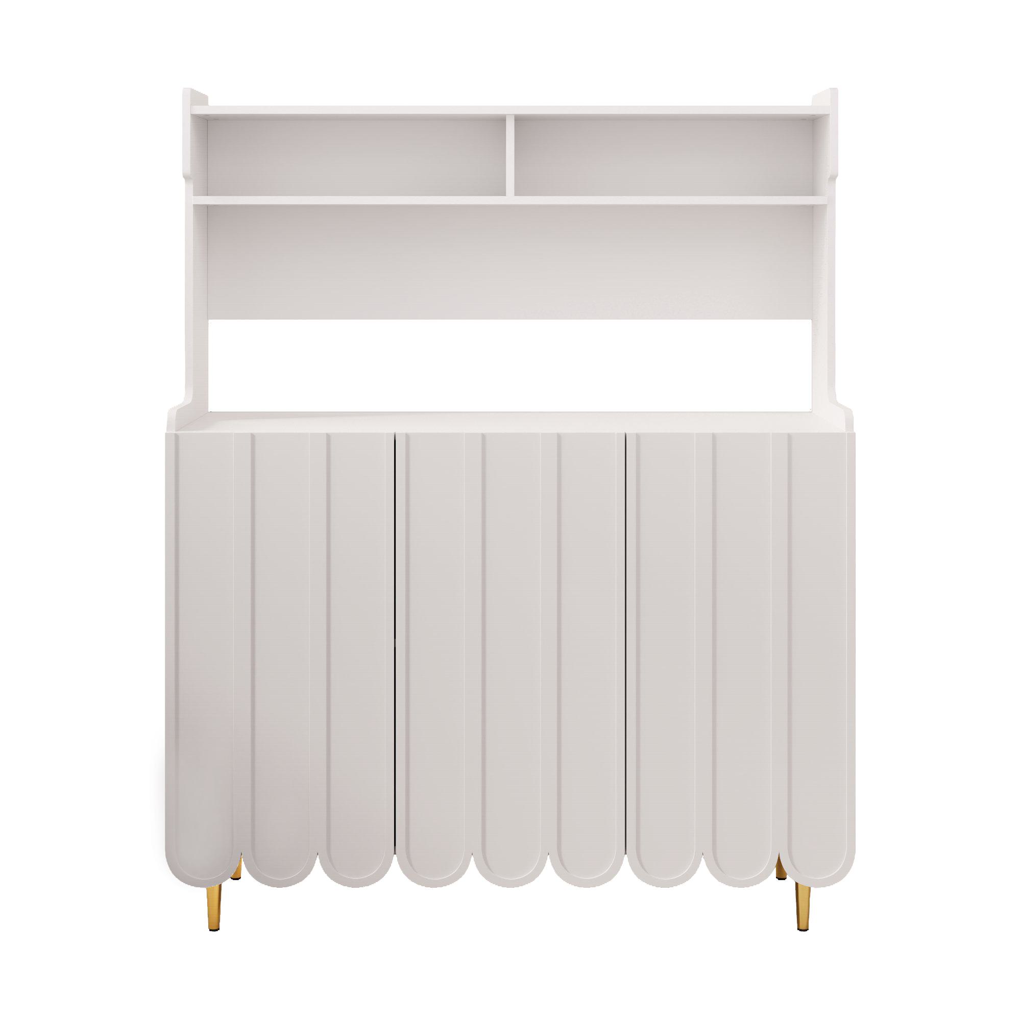 Modernes Sideboard mit offenen Ablageregalen, goldenen Beinen, 120×40×150,8 cm, Weiß
