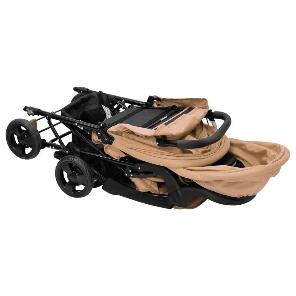 Geschwisterwagen aus Stahl, Leinen in Taupe und Schwarz