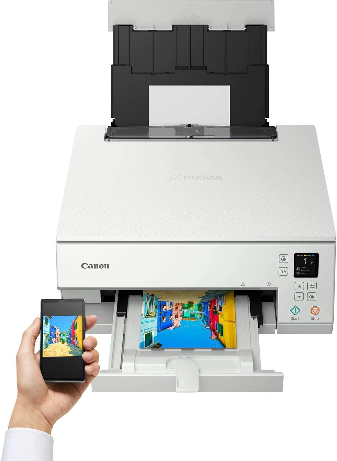 Canon PIXMA TS6350a printer, kleureninkjet multifunctioneel apparaat DIN A4 (fotoprinter, scanner, kopieerapparaat, OLED, 4.800x1.200 dpi, USB, WLAN, 5 afzonderlijke inkten, dubbelzijdig afdrukken, 2 papierladen), zwart