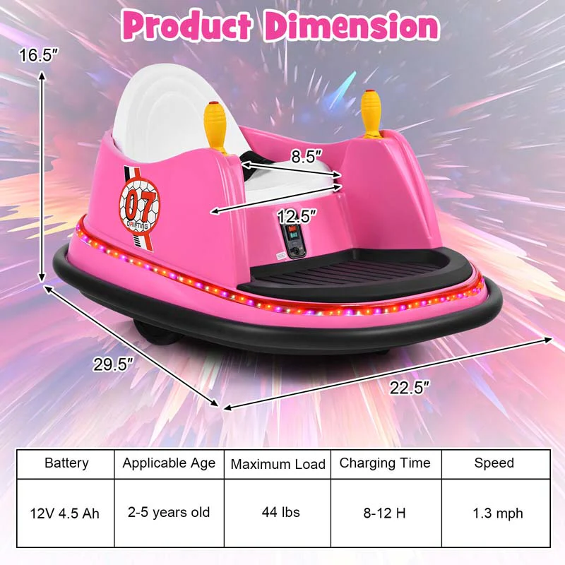 12V Toddler Bumping Car Battery Powered Baby Ride On Bumper Car With Dual Joysticks Flashing Led Light Amp 360 Degree Spin