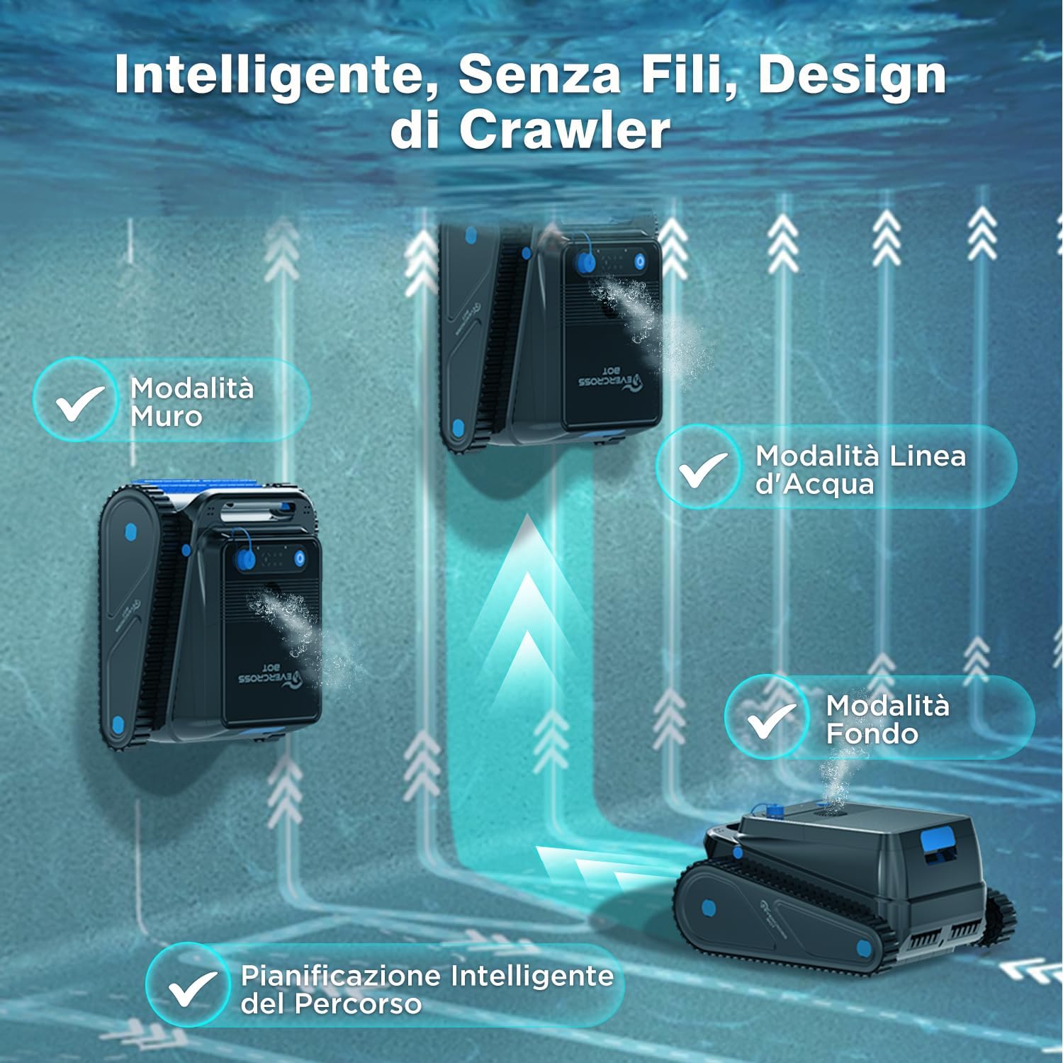U8 Robot Piscina Senza Fili, Pulizia Fondo, Pareti e Linea Galleggiamento, 4 Modalità, 120 Min di Autonomia, Navigazione Intelligente, Parcheggio Automatico, Fino a 200㎡