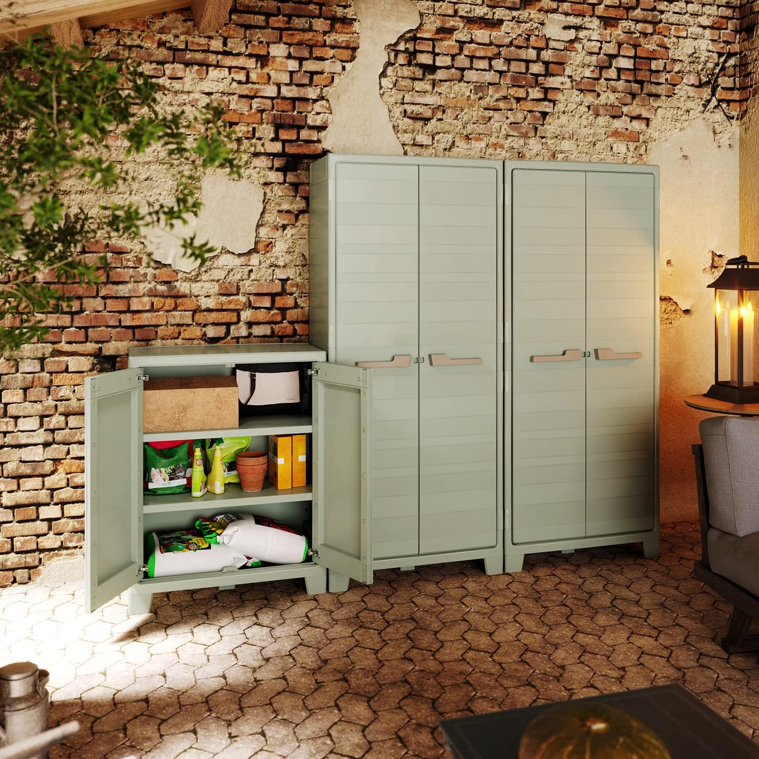 Keter Armadio 2 Ripiani Regolabili Realizzato In Resina Planet Outdoor Basso, Verde, 80 x 44 x 100 cm