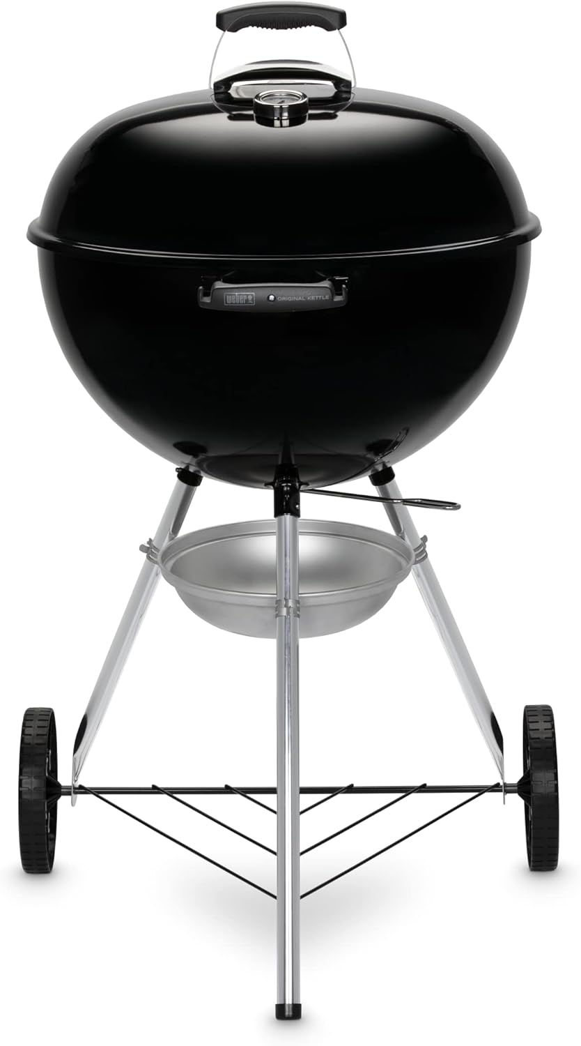 Weber Original Kettle BBQ a carbone, sup. cottura Ø 57 cm, barbecue con coperchio e caldaia smaltati in porcellana, termometro nel coperchio, sistema di pulizia One-Touch - Nero (14101004)