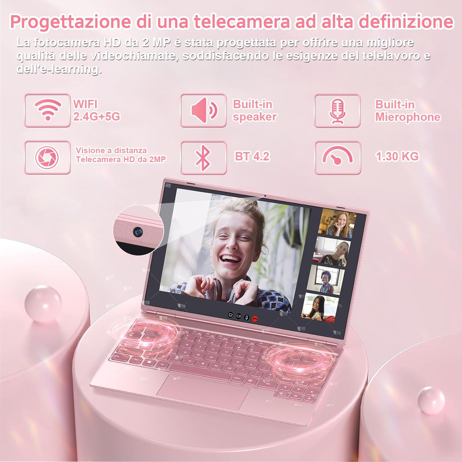PC Portatile Computer Portatile Notebook 14 Pollici N5095 (fino a 2.9 GHz), Laptop Win11 8GB 256GB SSD 1TB Estensioni丨2.4G+5G WIFI 丨Ventola Raffreddamento Schermo丨1920 * 1200 2K FHD-Pink