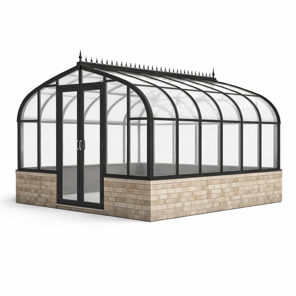 Gewächshaus Aluminium und Polycarbonat mit Ziegelbasis