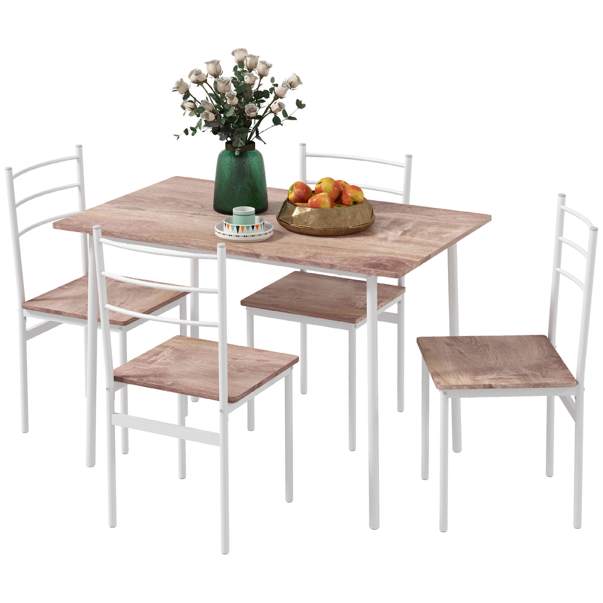 HOMCOM 5-teilige Essgruppe Esstisch mit Stühlen Sitzgruppe, Moderndesign, Natur + Weiß