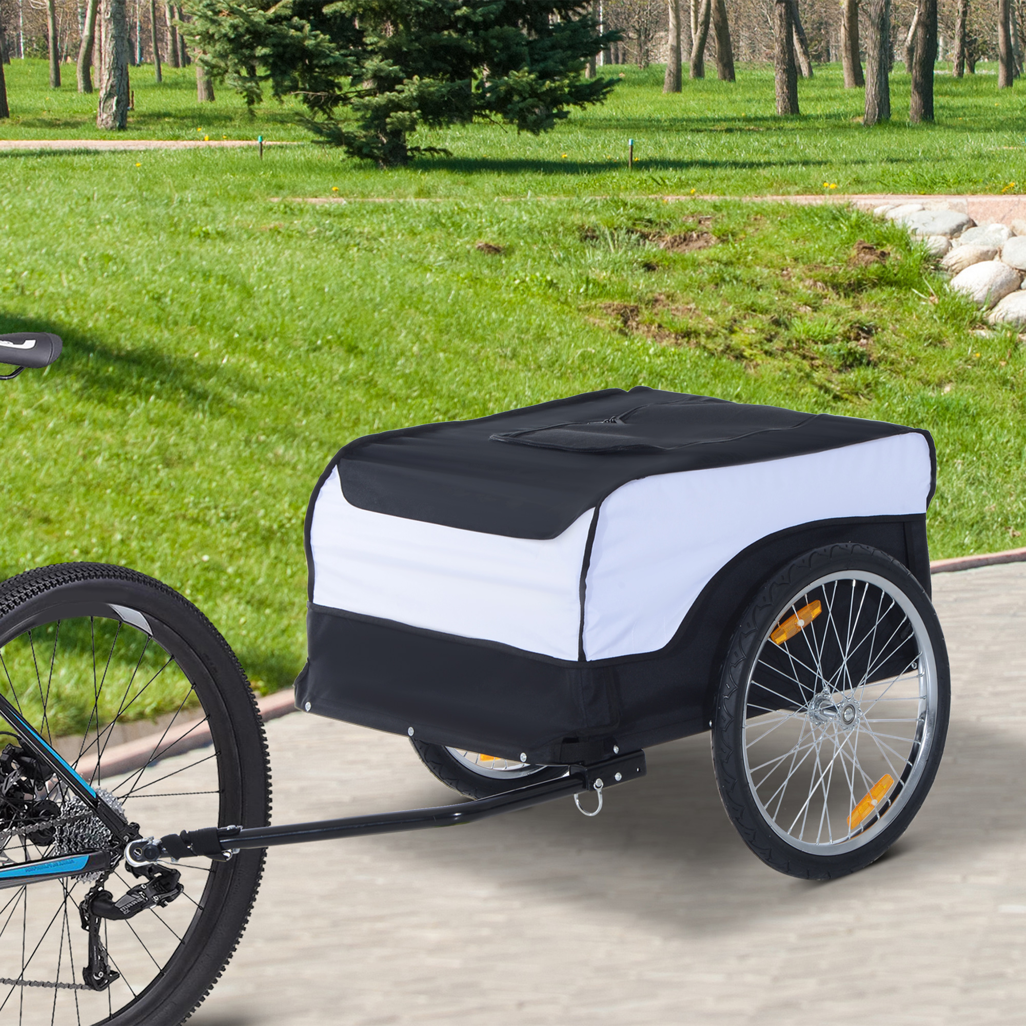 HOMCOM Fahrradanhänger Lastenanhänger Belastbarkeit max. 40 kg Transportanhänger Handwagen Lasten-Fahrradanhänger Weiß+Schwarz Stahl Oxford 140 x 77 x 65 cm