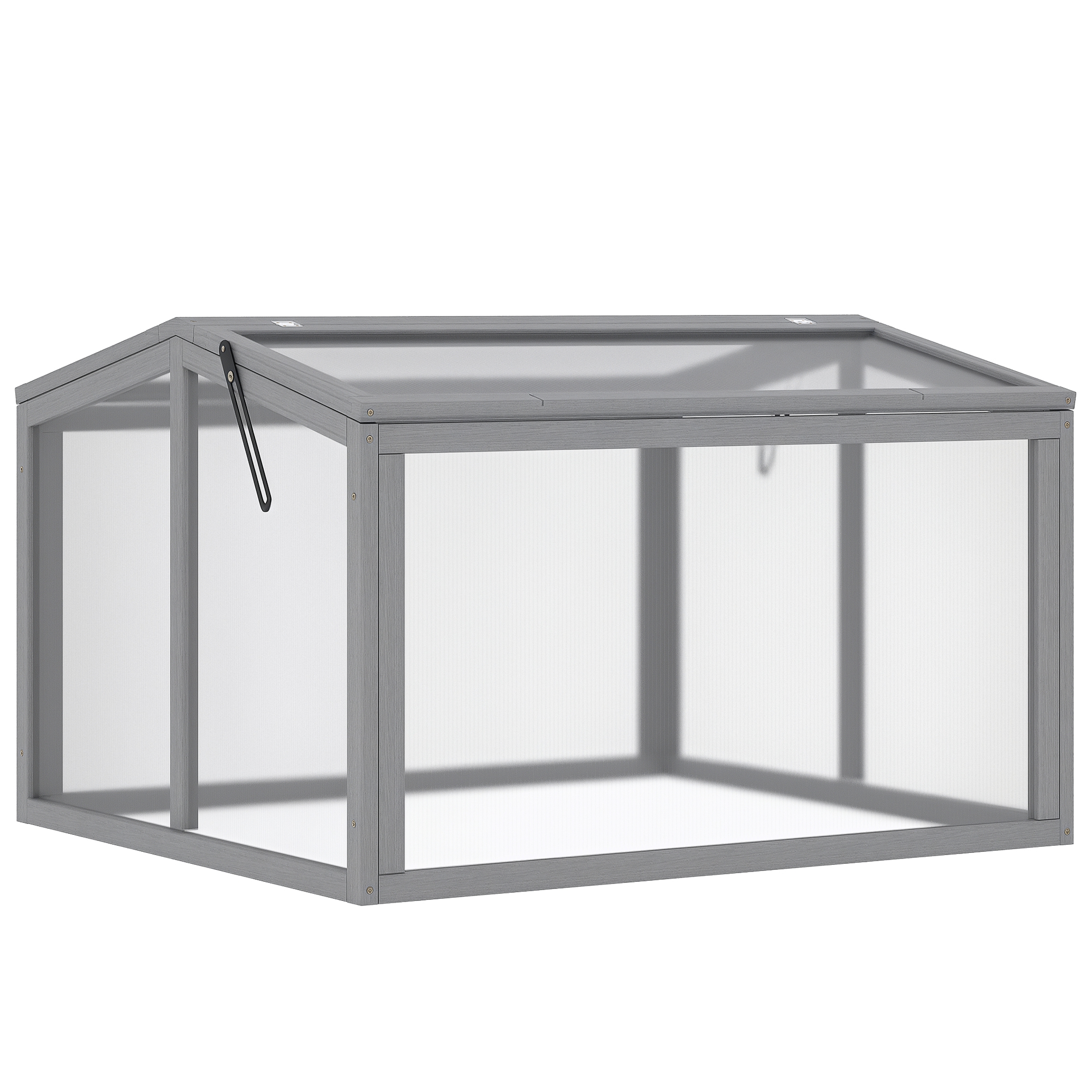 Outsunny Frühbeet Treibhaus Gewächshaus Frühbeetkasten Pflanzenbeet mit Abdeckung aus Holz und Polycarbonat wetterfest Hellgrau 90 x 80 x 58 cm