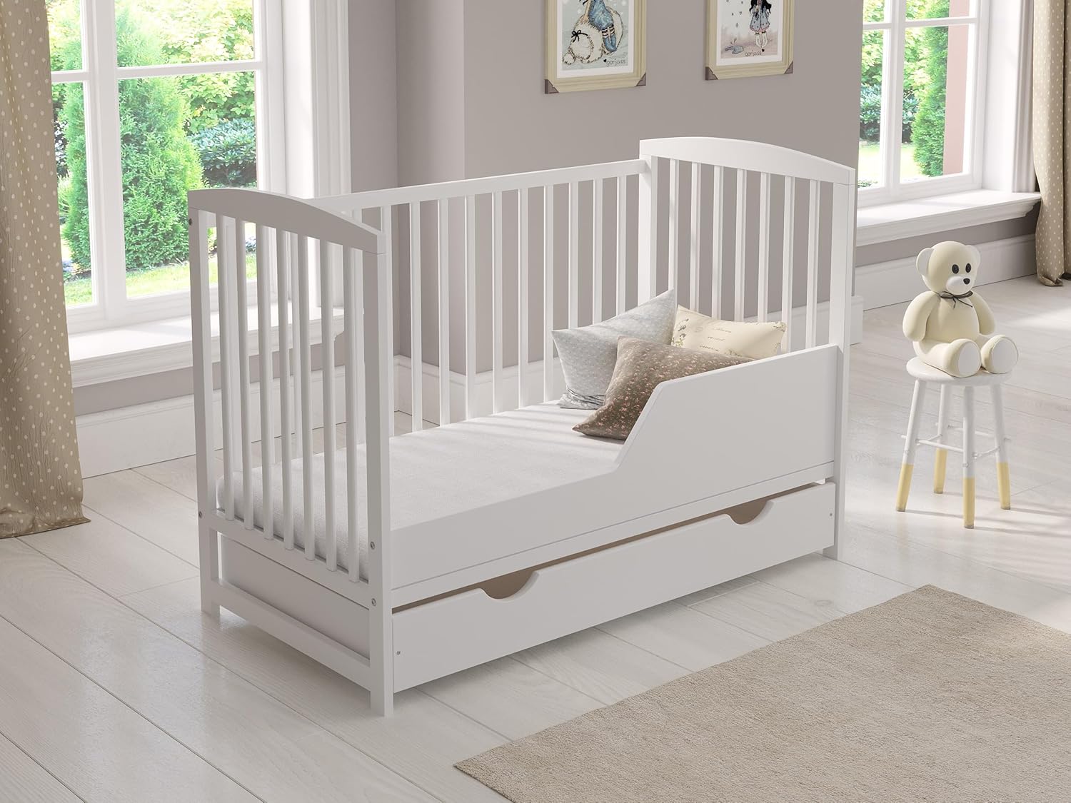 Love For Sleep Babybett Beistellbett 120x60cm mit Schaumstoffmatratze Weiß Jacob Kinderbett Baby Bett Holz - Kinderbett Babybett, Mitwachsend Gitterbett Baby Bed