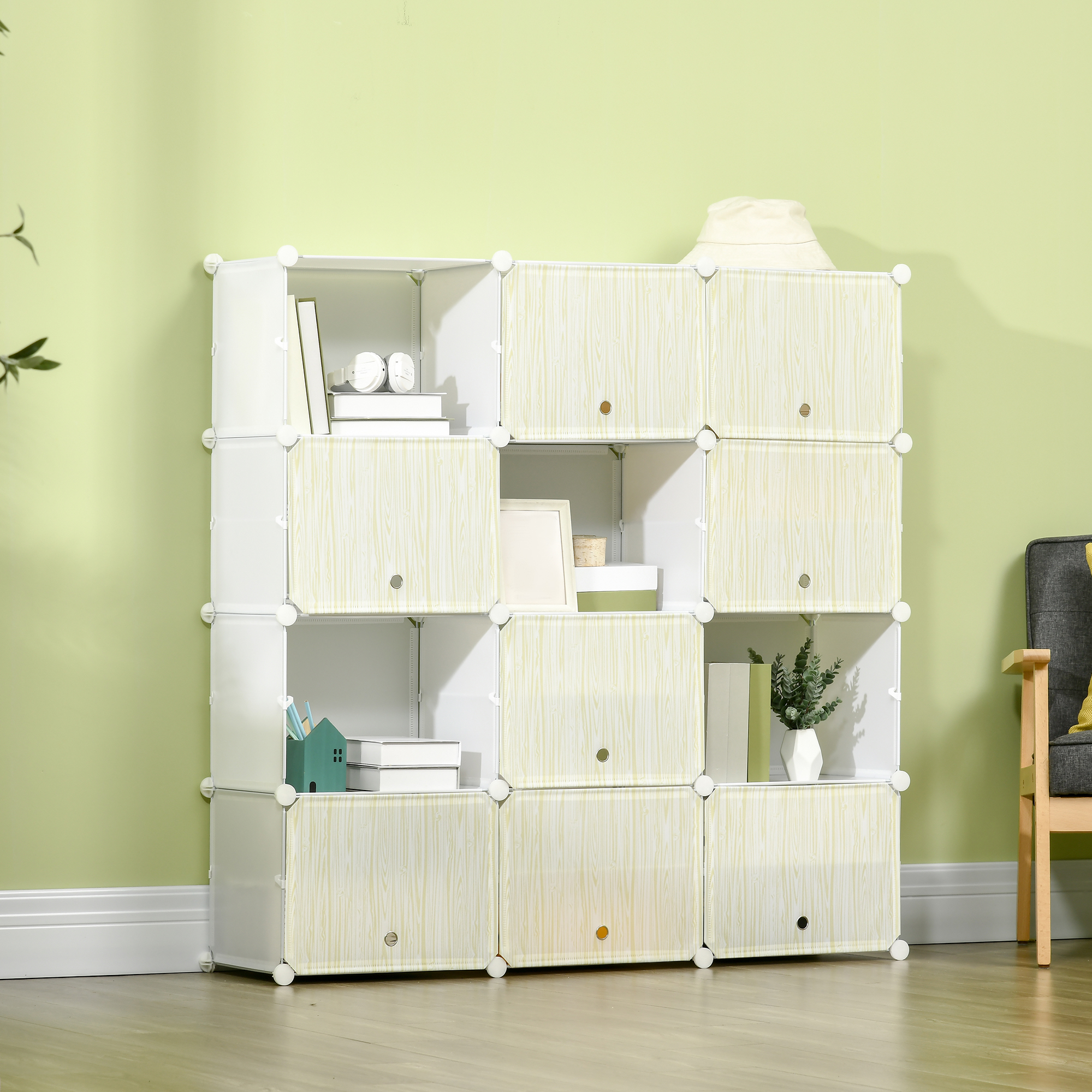 HOMCOM Modulares Platzsparendes Schuhregal, 12 Würfel aus PP-Kunststoff und Stahl, 125x32x125 cm