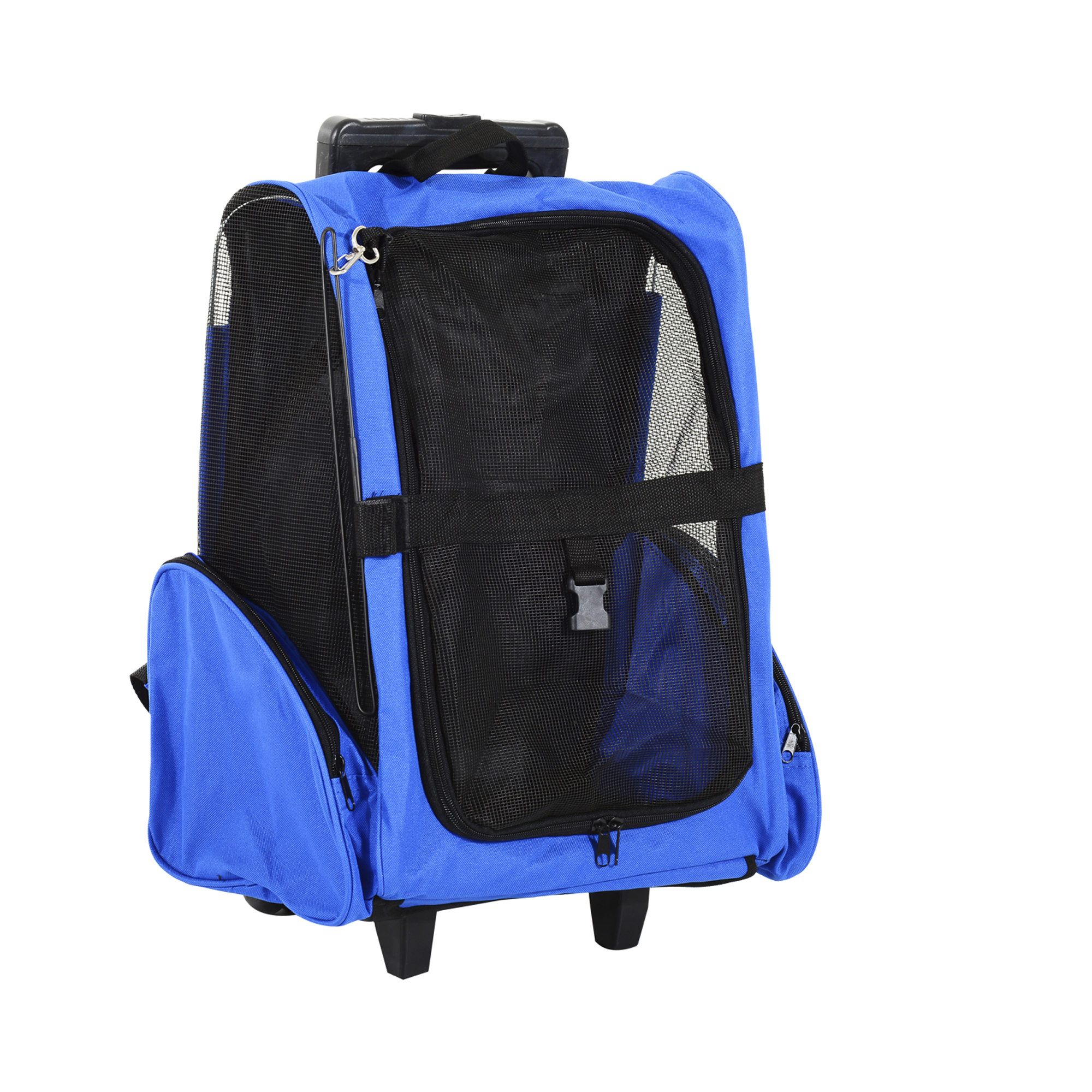 Pawhut Hundetransporttasche, Haustierrucksack, 2-in-1-Design, ausziehbarer Griff, Seitentaschen, Blau, 42 x 25 x 55cm