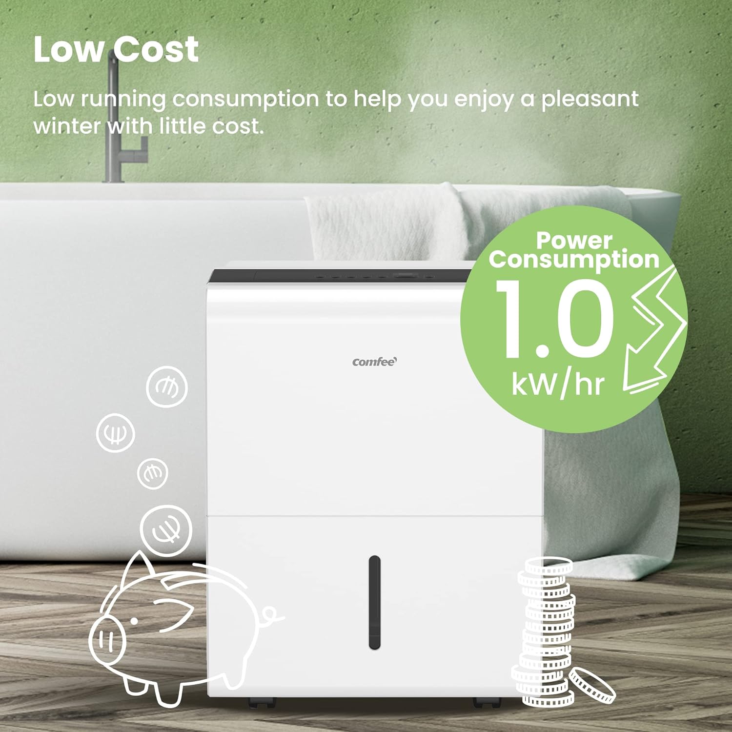 Comfee Luftentfeuchter, 30L/24h, Raumgröße ca. 180m³(80m²), Intelligenter Entfeuchtermodus, 24H Timer, Wassertank 3L, MDDP-30DEN7
