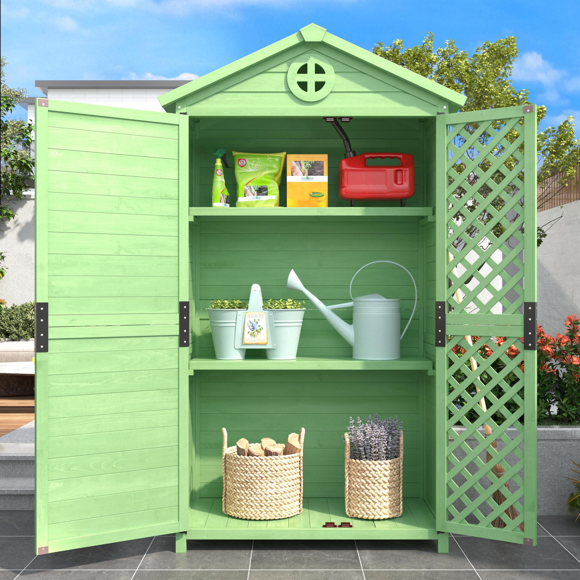 Gartenschrank - Gartenmöbel-Lagerhaus 90x56x175 cm, Wetterfester Geräteschuppen, Holzschuppen mit Regalen für Garten und Terrasse, Grün