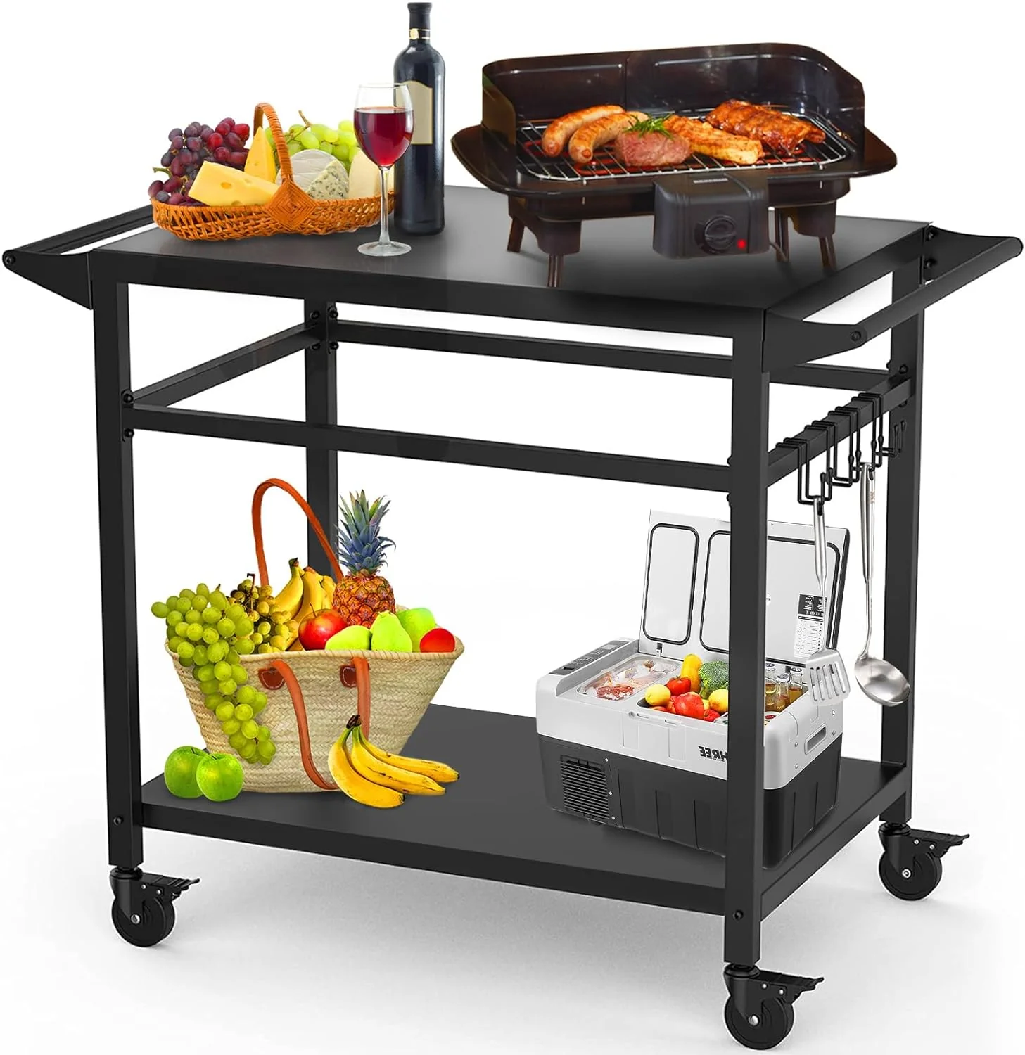 Multifunctional Stainless Steel Grill Table | Double Shelf 20"x32" Grill Cart