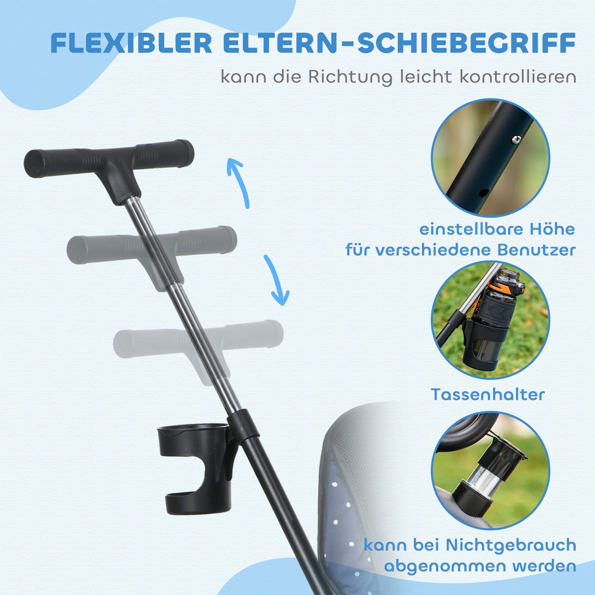 Dreirad-Kinderwagen 6-in-1 Dreirad mit Schubstange Kinderdreirad ab 9 Monate bis 25 kg