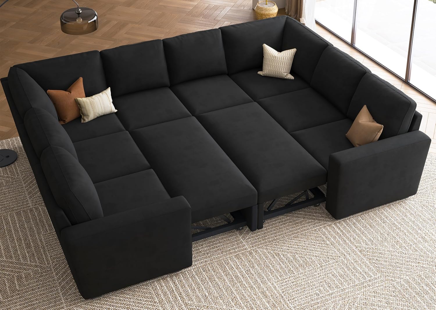 Modular Sectional Sleeper Sofa with Pull Out Bed L Shaped Couch with Storage Seat
