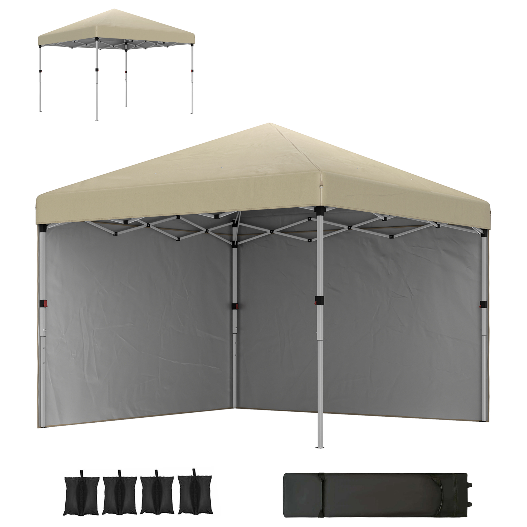Outsunny Gartenpavillon Pop-Up faltbar höhenverstellbarer Pavillon UV 30+ 2 Seitenwände inkl. Tragetasche