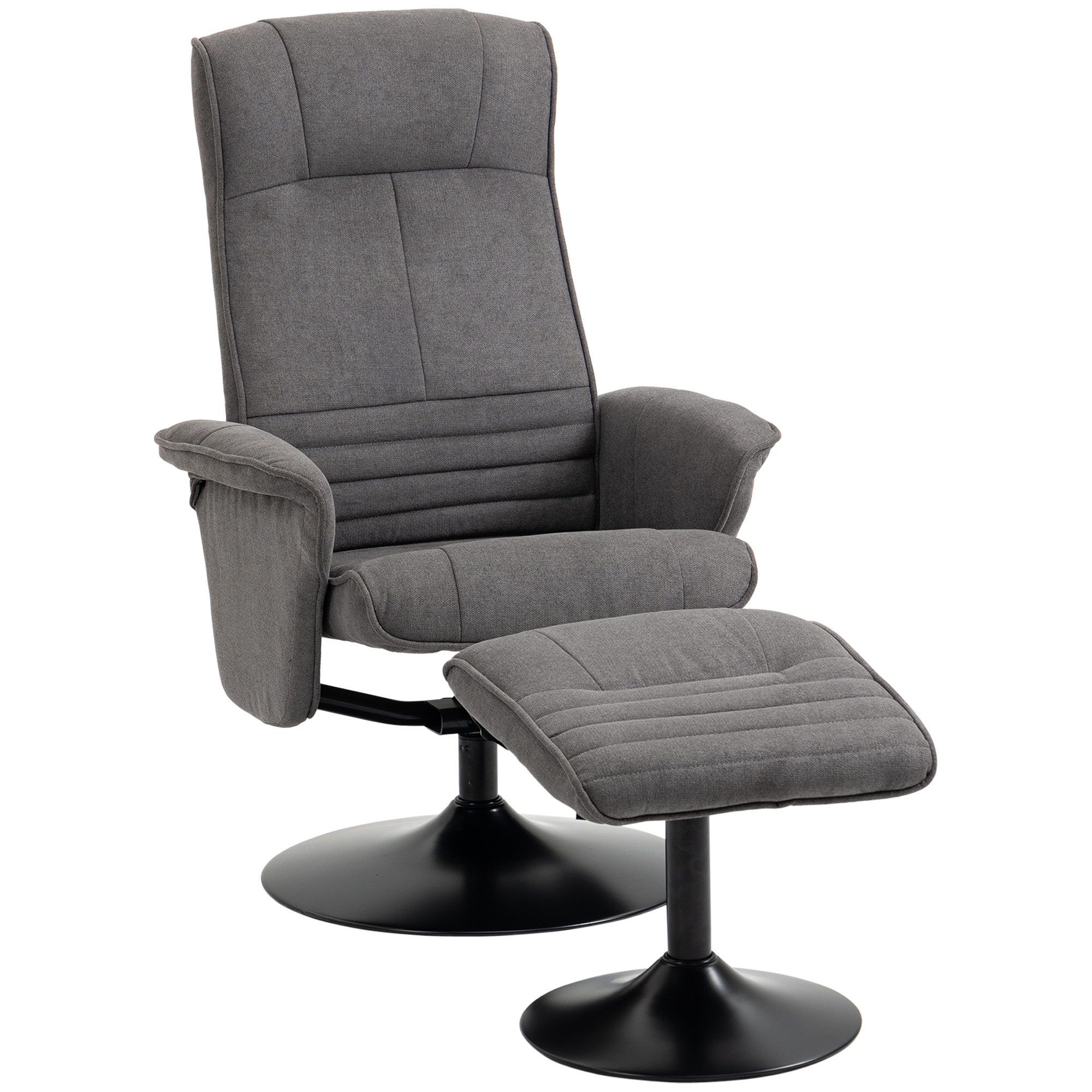 Relaxfauteuil met Voetenbankje, Verstelbare Rugleuning, 69 cm x 71 cm x 104 cm, Donkergrijs + Zwart