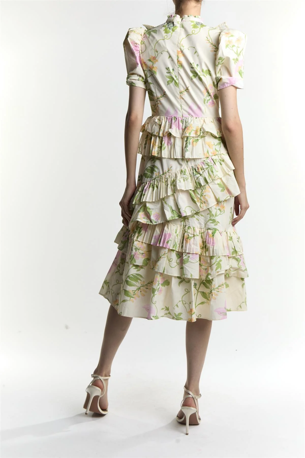 Stone-Pink-Floral Delilah Puff-Sleeve Midi-Dress