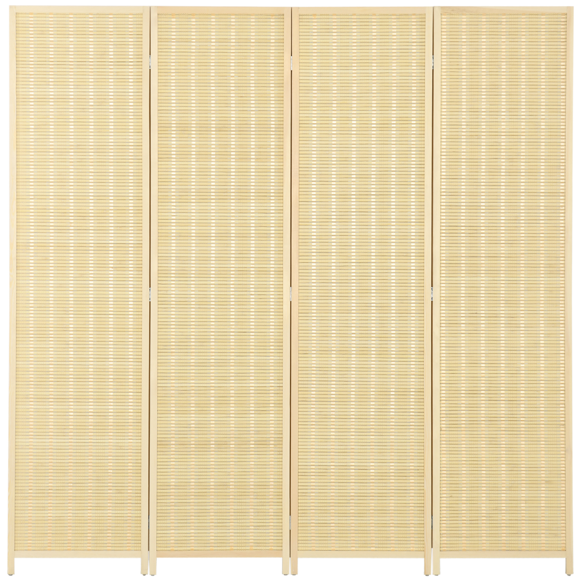HOMCOM 4-teiliger Raumteiler, 180 x 180 cm, Faltbarer Sichtschutz aus Bambus und Baumwolle für Wohnzimmer, Schlafzimmer, Natur