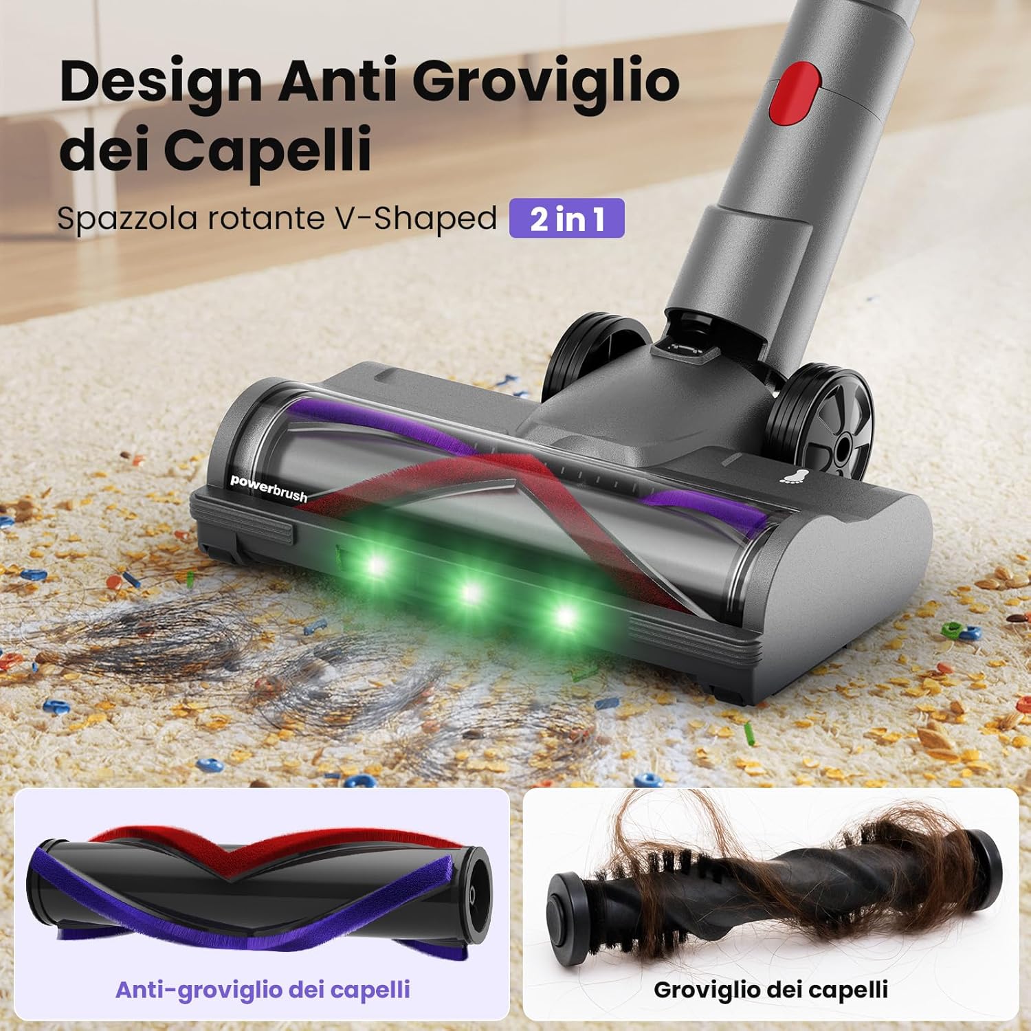 FURGO Flex V16 Aspirapolvere Senza Fili, 600W/58000Pa/80Min, Scopa Elettrica Senza Fili con Tubo Pieghevole, Tubo Estensibile da 1m, Srotolatore di Peli di Animali, Per Pavimenti/Tappeti