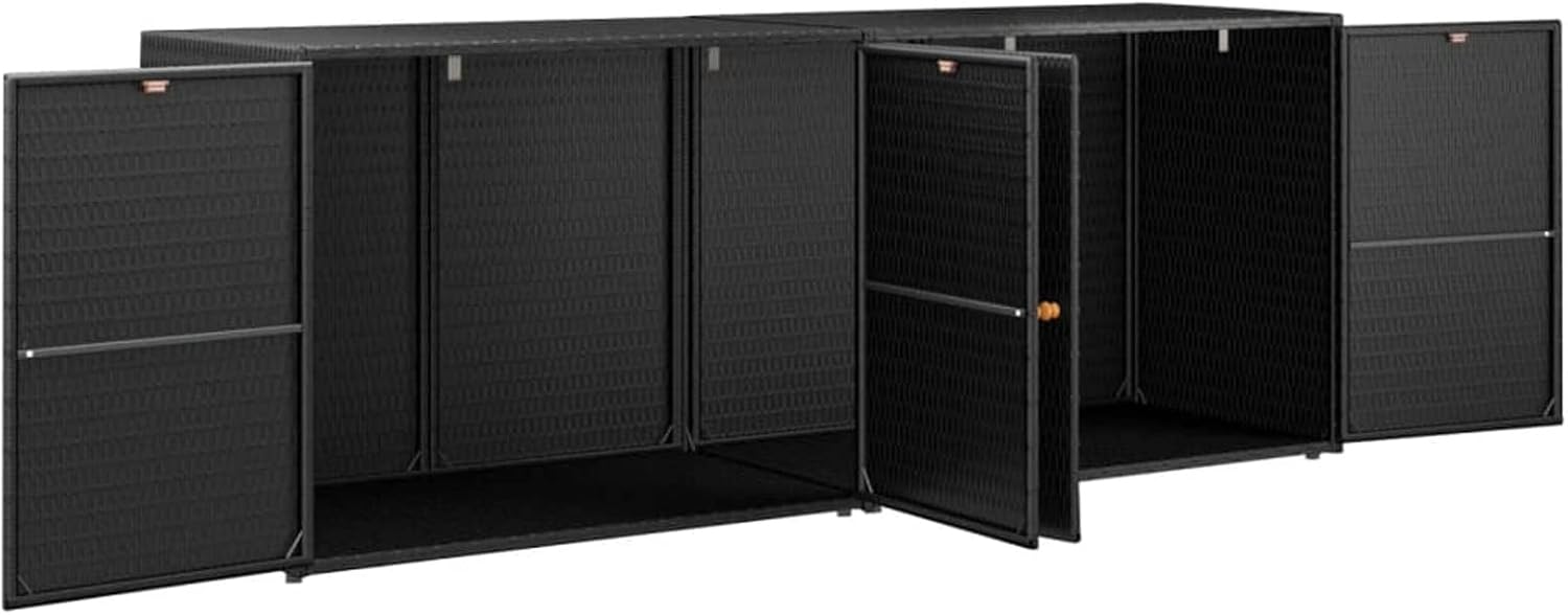 Garden Cabinet, Home Cabinet, Rattan Cabinet, Balcony Cabinet, Black, 198 x 55.5 x 80 cm
