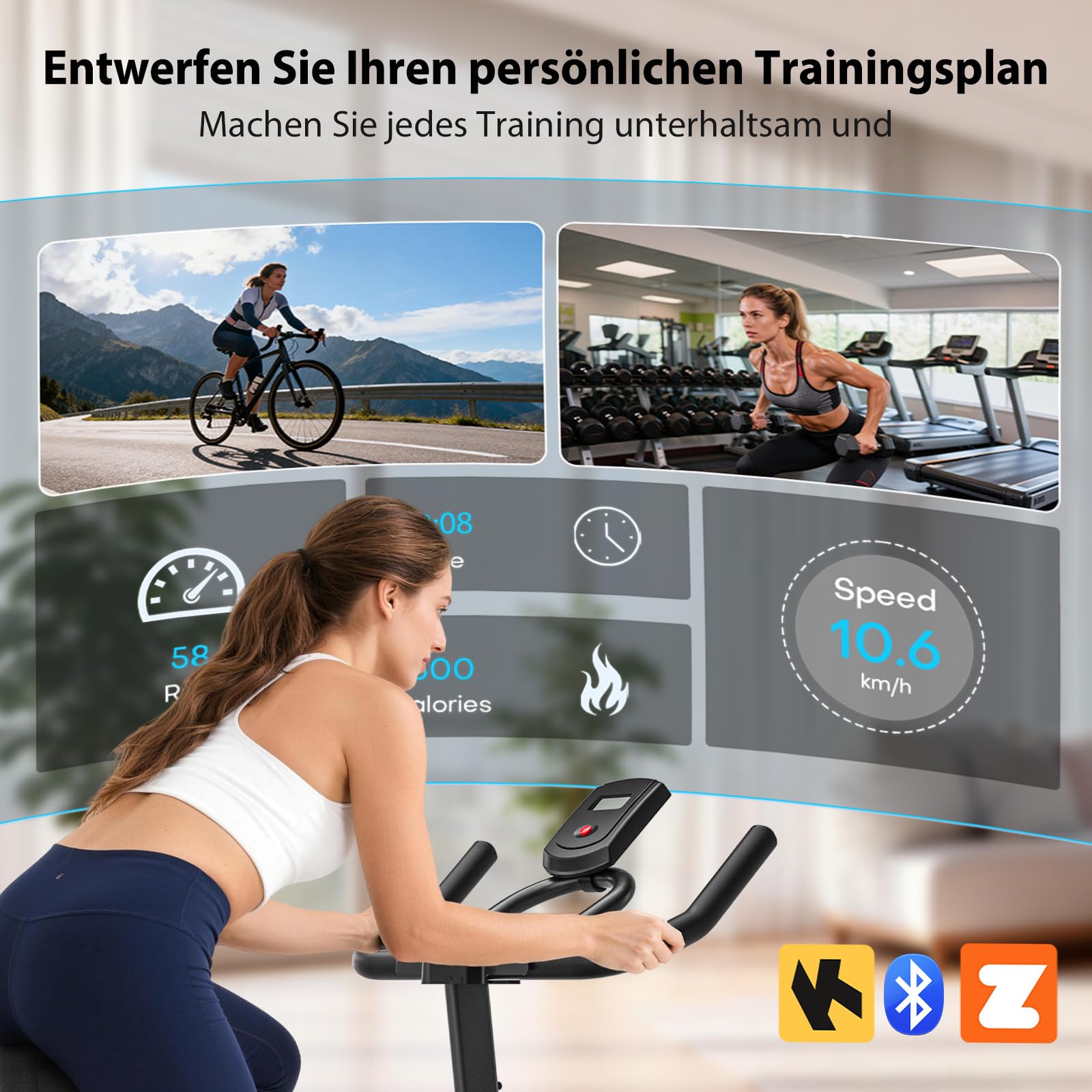 Heimtrainer Fahrrad mit Magnetwiderstand App-Kompatibilität LCD-Display 160 kg Tragkraft verstellbarer Sitz Tablet-Halter