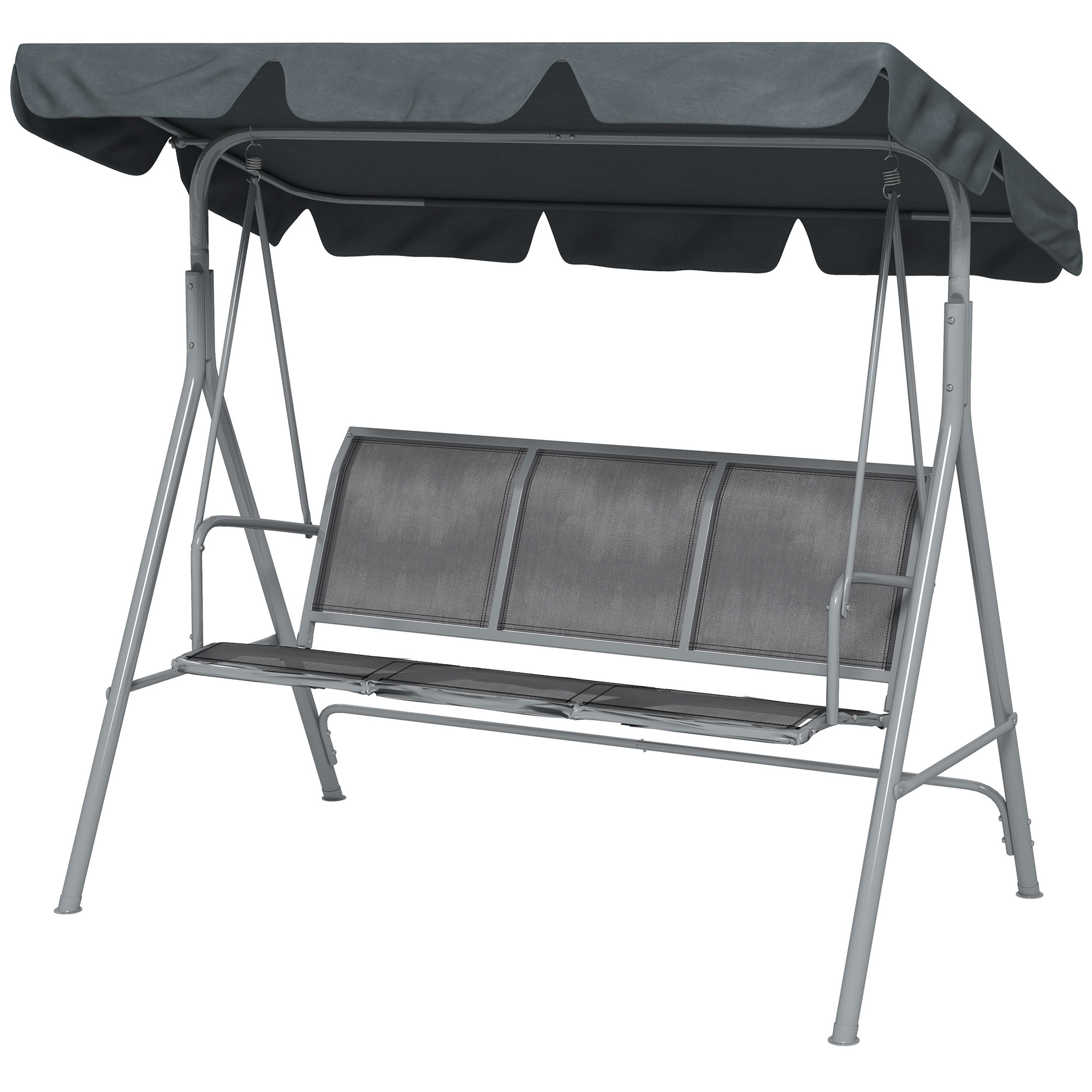 Outsunny Gartenliege 3 Personen Hochkomfortables wasserdichtes verstellbares Dach Ergonomische Sitz- und Rückenlehne Stahl Textilene Grau