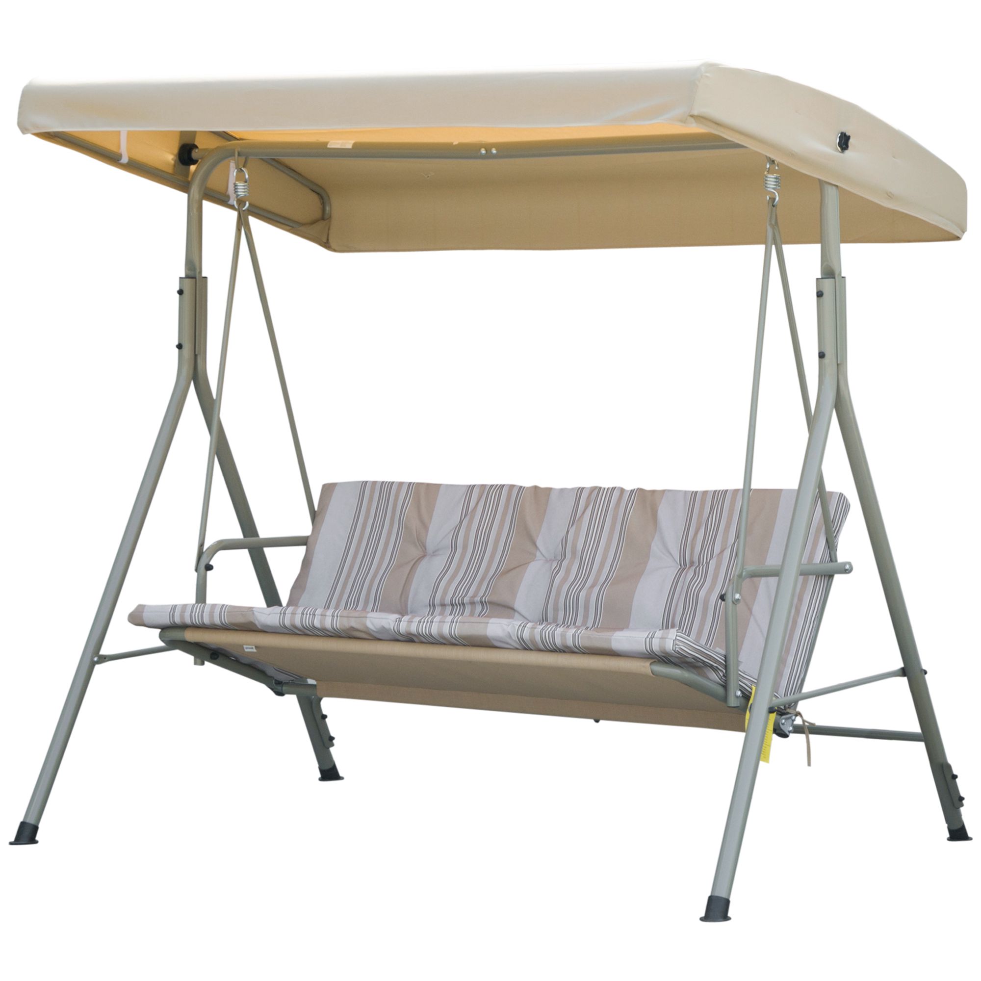 Outsunny Garten-Schaukelbank 3-Sitzer aus Stahl mit verstellbarem Dach, Kissen und Armlehnen, 172x110x156cm