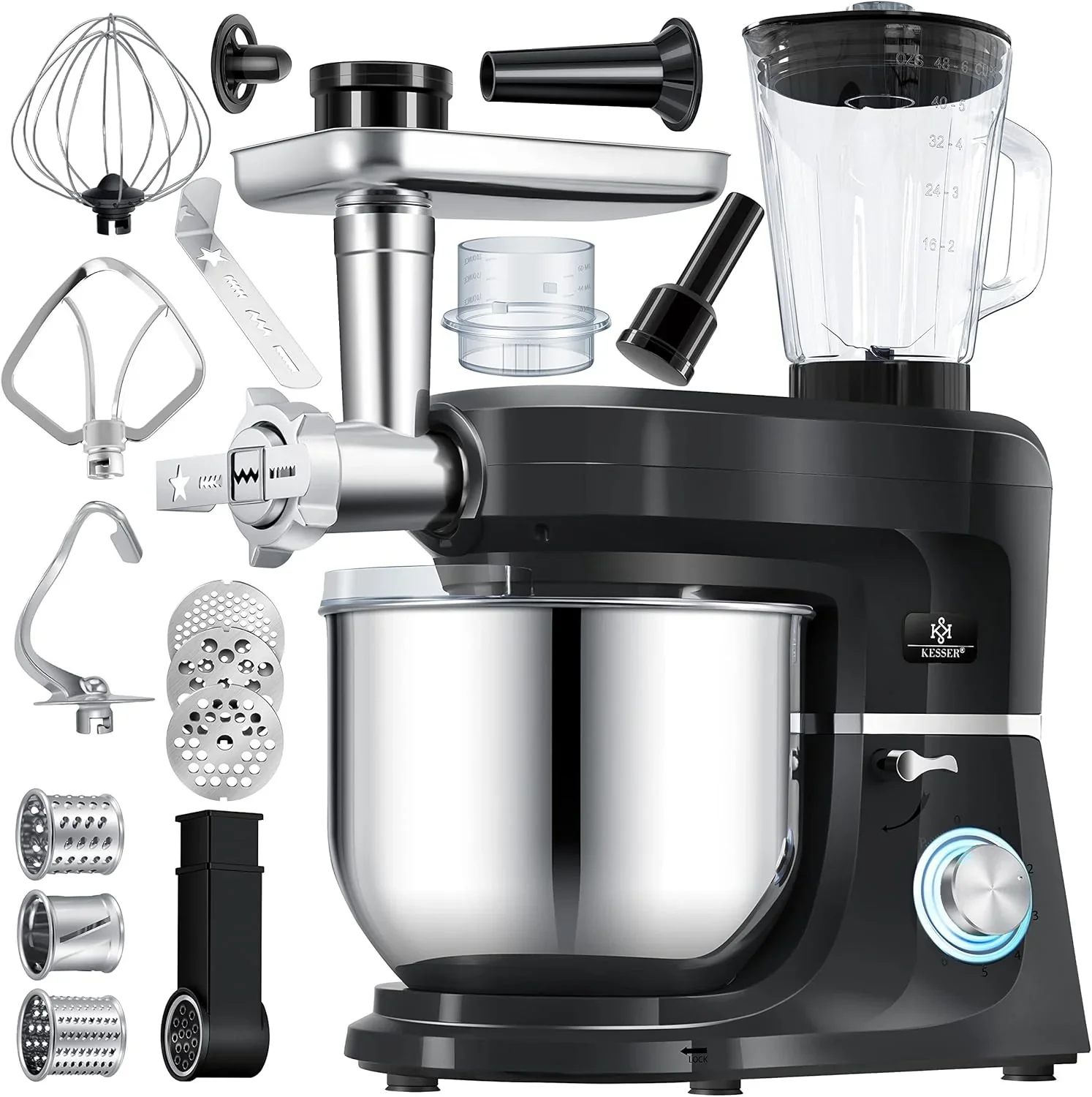 KESSER? 3 in 1 Universal K��chenmaschine K-KM 3000 mit Fleischwolf Knetmaschine Multifunktionale R��hrmaschine 5,5L Sch��ssel mit 3 R��hrwerkzeuge, 1,5L Entsafter, Zubeh?r-Set, Pasta & Geb?ckformen