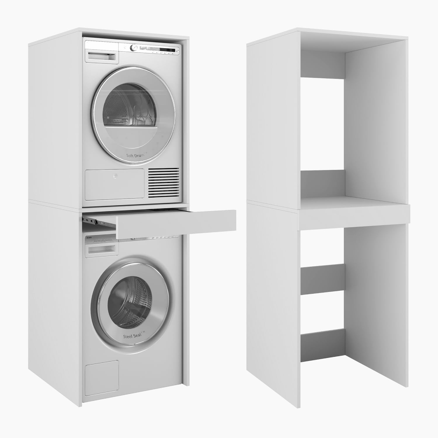 PLATAN ROOM Bad Hochschrank Waschmaschinenschrank für Waschmaschine und Trockner 187x65x66 cm Weiß 66 cm breit
