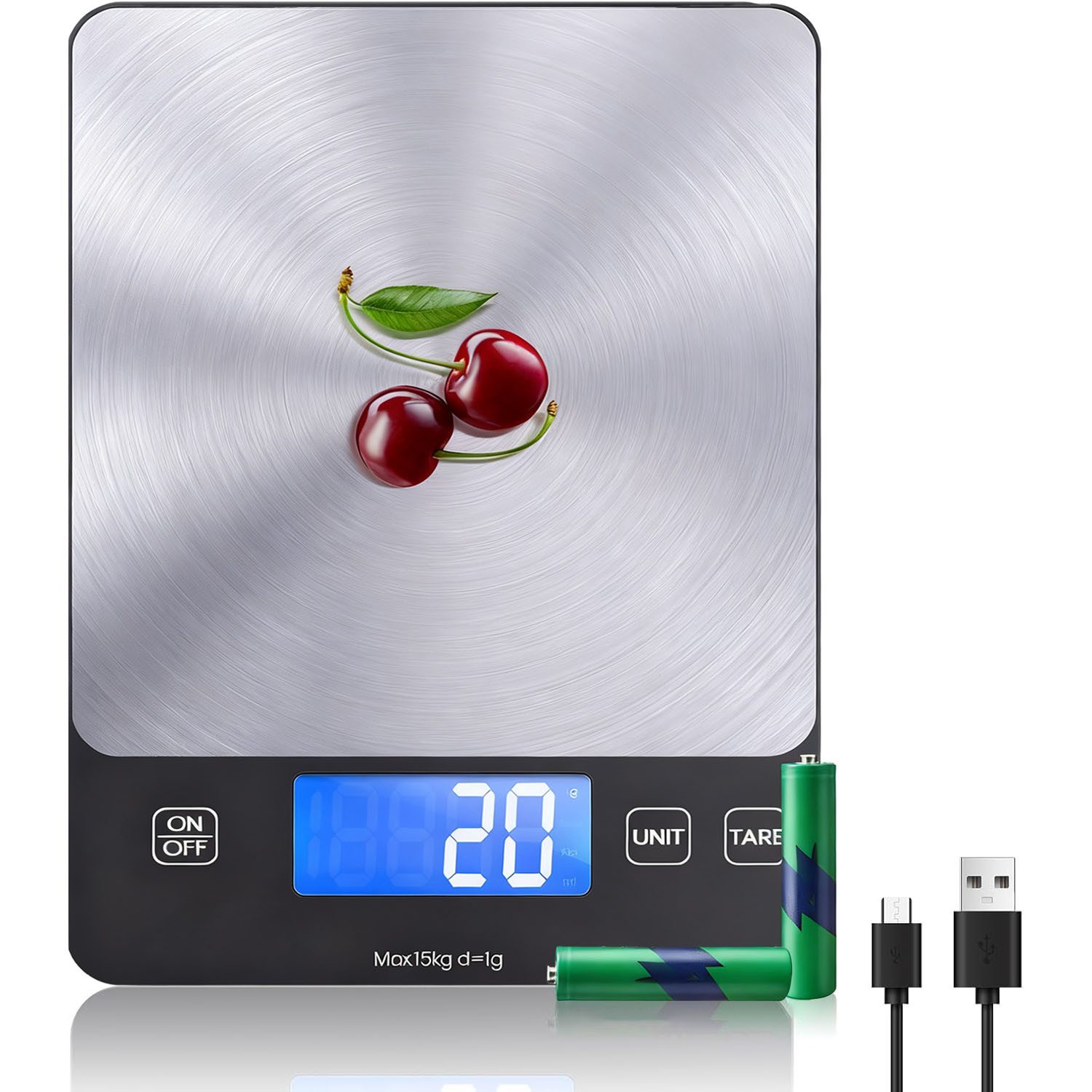 Küchenwaage Digital mit Geneigtes Display Edelstahl Bestseller 15 kg